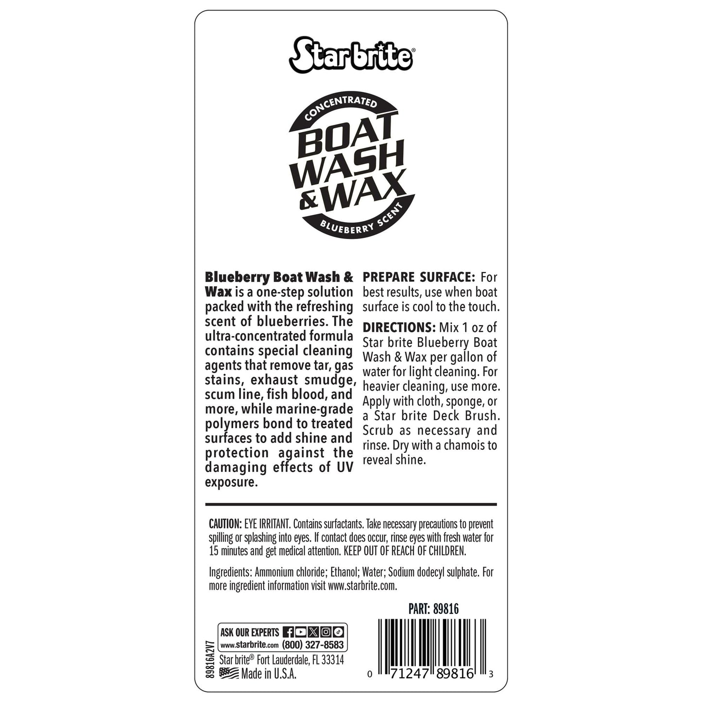 STAR BRITE Boat Wash & Wax - Heavy Duty Concentrate - Clean, Shine & Protect in One Easy Step - Blueberry Scent - 16 OZ (089816)