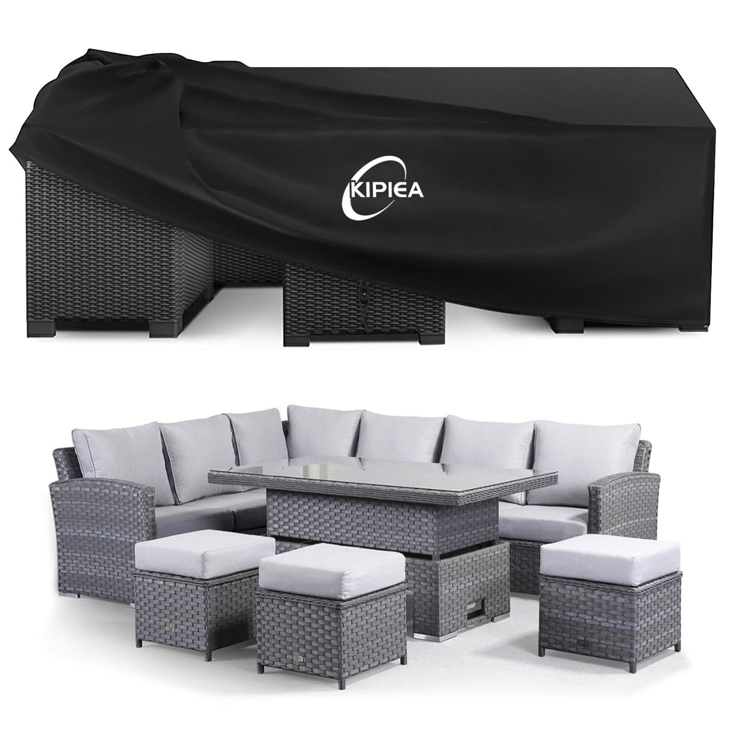 Kipiea 600D Patio Furniture Covers Waterproof Winter, Outdoor Furniture Set Covers for Table Chairs, Heavy-Duty Outdoor Sofa Covers with Anti UV and No Tears, No Fading (74" L x 47" W x 28" H)