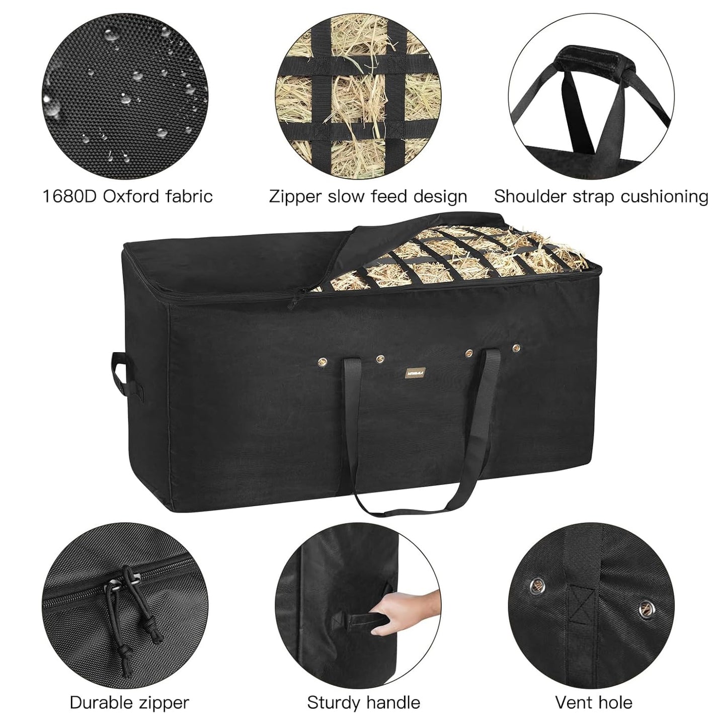 ASRJKIE Hay Bags for Horses, Hay Bale Bag 44x18x22inch Extra Large Top Slow Feed Design, Premium Oxford Heavy Duty Hay Bale Storage Bag for Barn Stable, Horses Sheep Donkey Goats