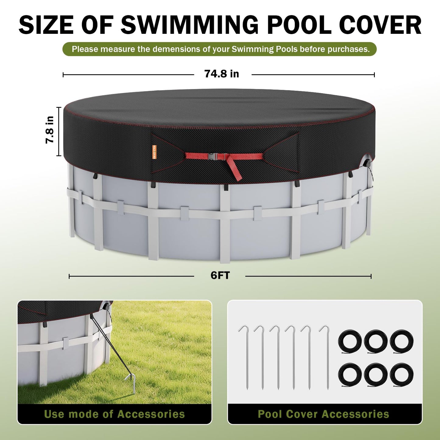 15 Ft Round Pool Cover, Solar Covers for Above Ground Pools, Summer Pool Cover Protector with Tightening Ratchet, Swimming Pool Cover Ideal for Waterproof and Dustproof