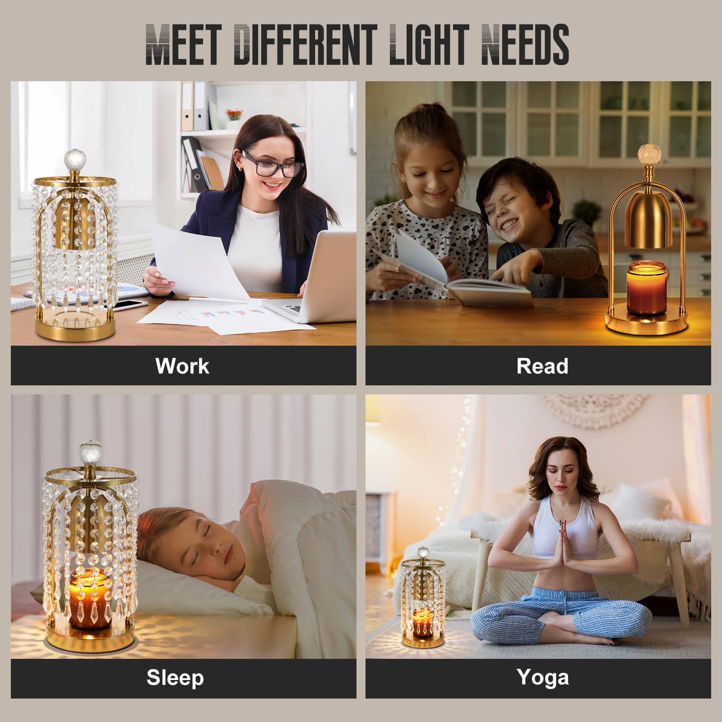 Lewondr Candle Warmer Lamp with Timer & Dimmable, Candles Warmer Lamp Crystal Wax Melt Tool with 2 Bulbs, Electric Candle Melter Decor for Bedroom Home, Gold