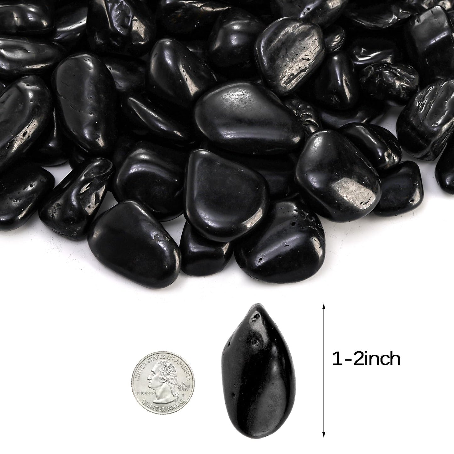 SOUJOY 15LBS Natural Polished Black River Rocks, 1-2 Inch Polished Pebbles for Landscaping Outdoor, Smooth Decorative Stones for Plants, Flower Bed Fish Tank Gravel Garden Home Decor