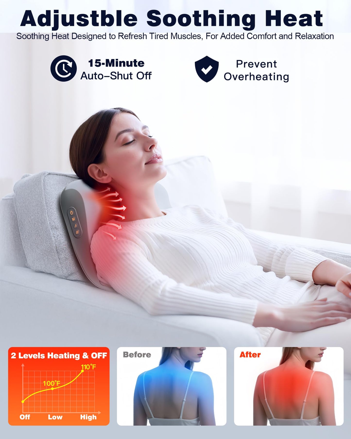 JZBRAIN Shiatsu Back and Neck Massager with Heat – Deep Tissue Massage Pillow for Pain Relief – Corded Design for Full Body Use – Gift for Loved Ones