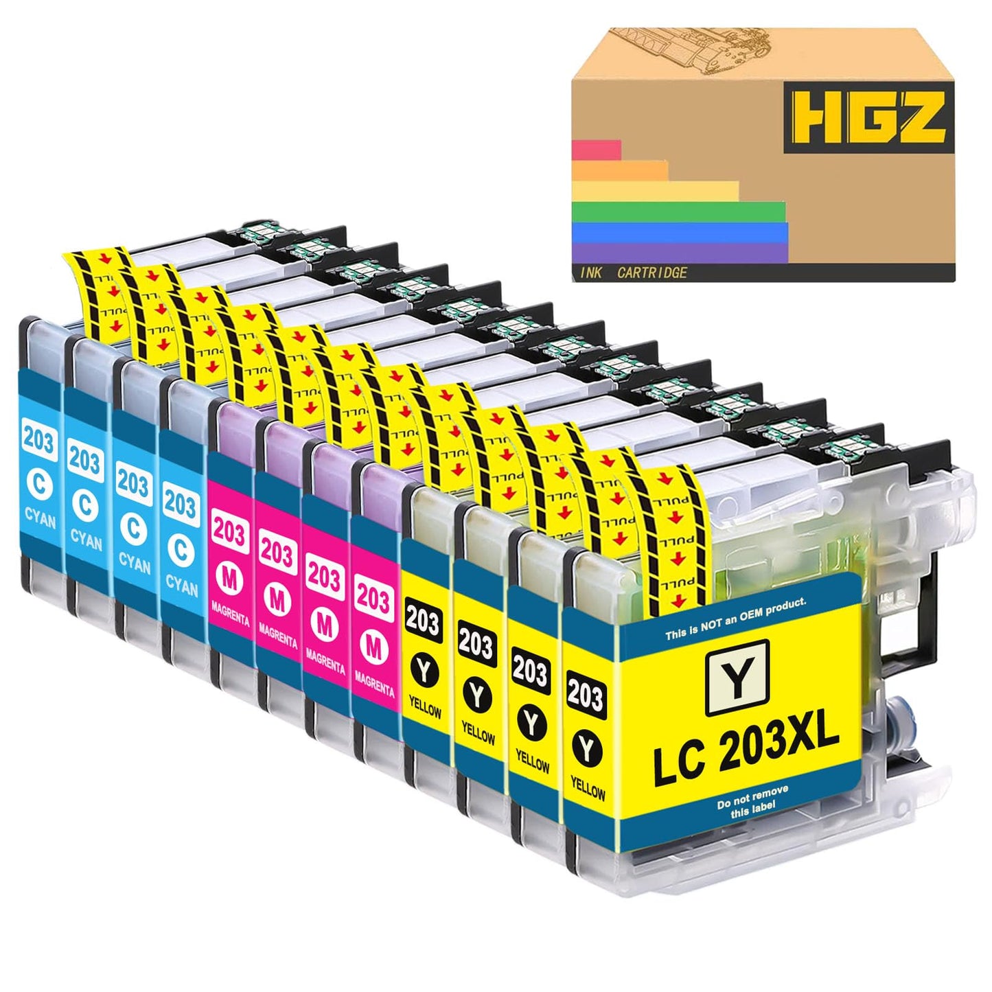 HGZ LC203XL Compatible Color Ink Cartridges Replaccement for LC203 LC203XL LC201XL High Yield Ink for MFC-J460DW J480DW J485DW J680DW J880DW J885DW MFC-J4320(4 Cyan, 4 Magenta, 4 Yellow, 12 Pack)