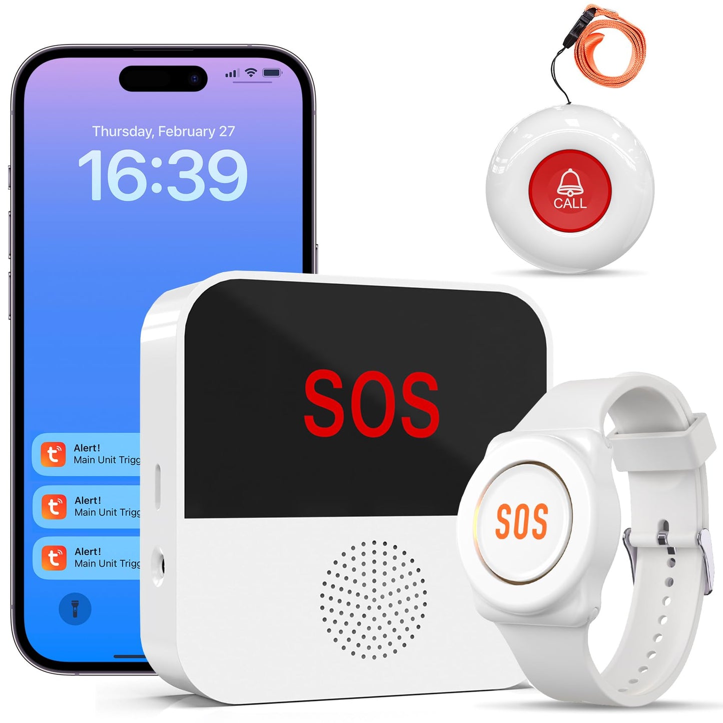 DAYTECH WiFi Smart Caregiver Pager Wireless Call Button for Elderly Monitoring Emergency Call Bell Alert System, 2 Panic Buttons 1 Receiver(ONLY Support 2.4G WiFi)