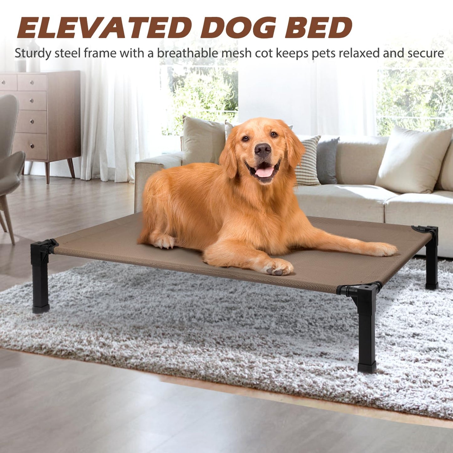 Heeyoo Elevated Dog Bed, Cooling Raised Pet Cot with Chew Proof Washable Breathable Mesh and Metal Frame, Portable Dog Cot Bed with No-Slip Feet for Outdoor or Indoor Use
