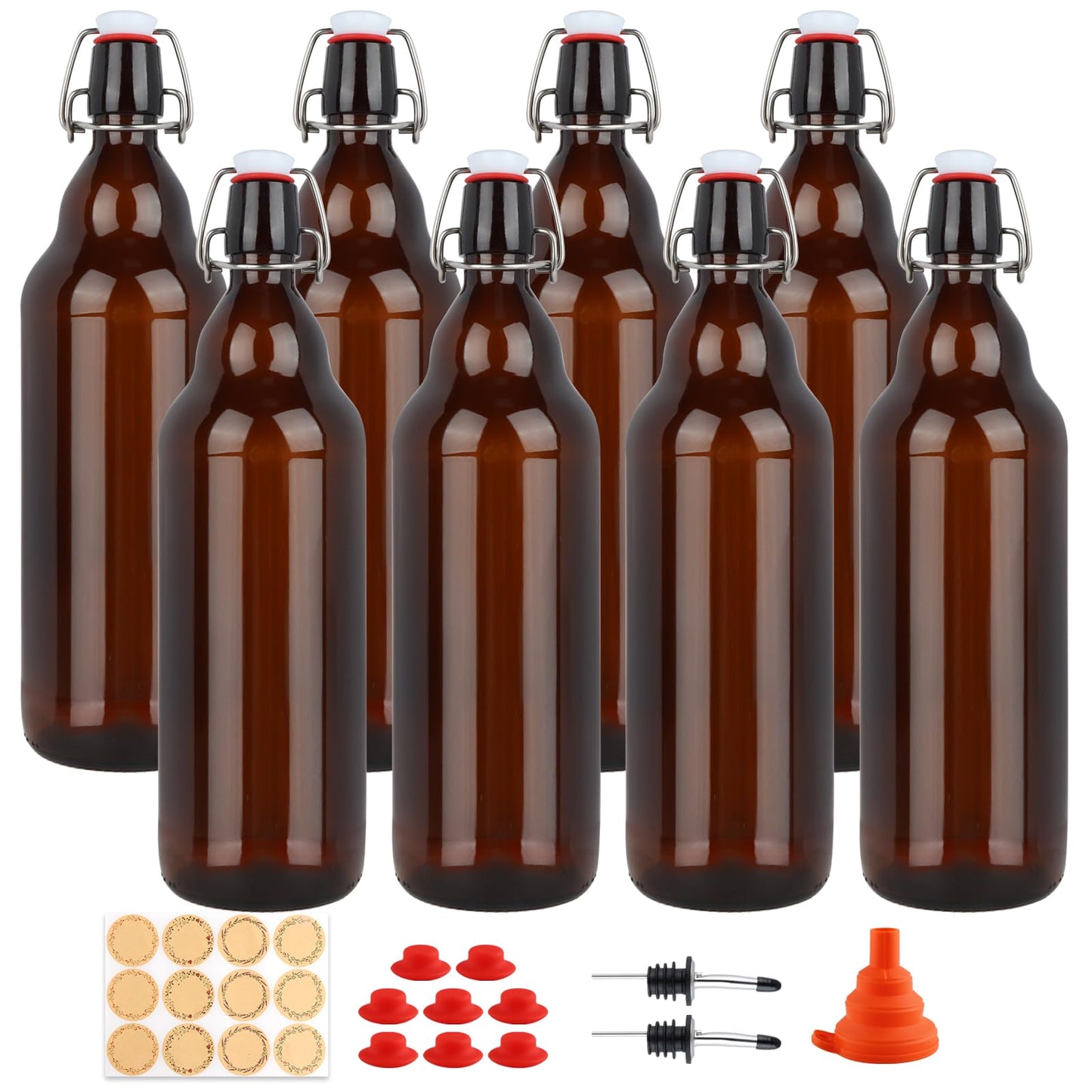 UrSpeedtekLive 8 Pack 32oz Amber Swing Top Glass Bottles, Flip Top Brewing Bottles with Airtight Stopper for Vanilla Extract, Kombucha, Beer, Kefir, Mead