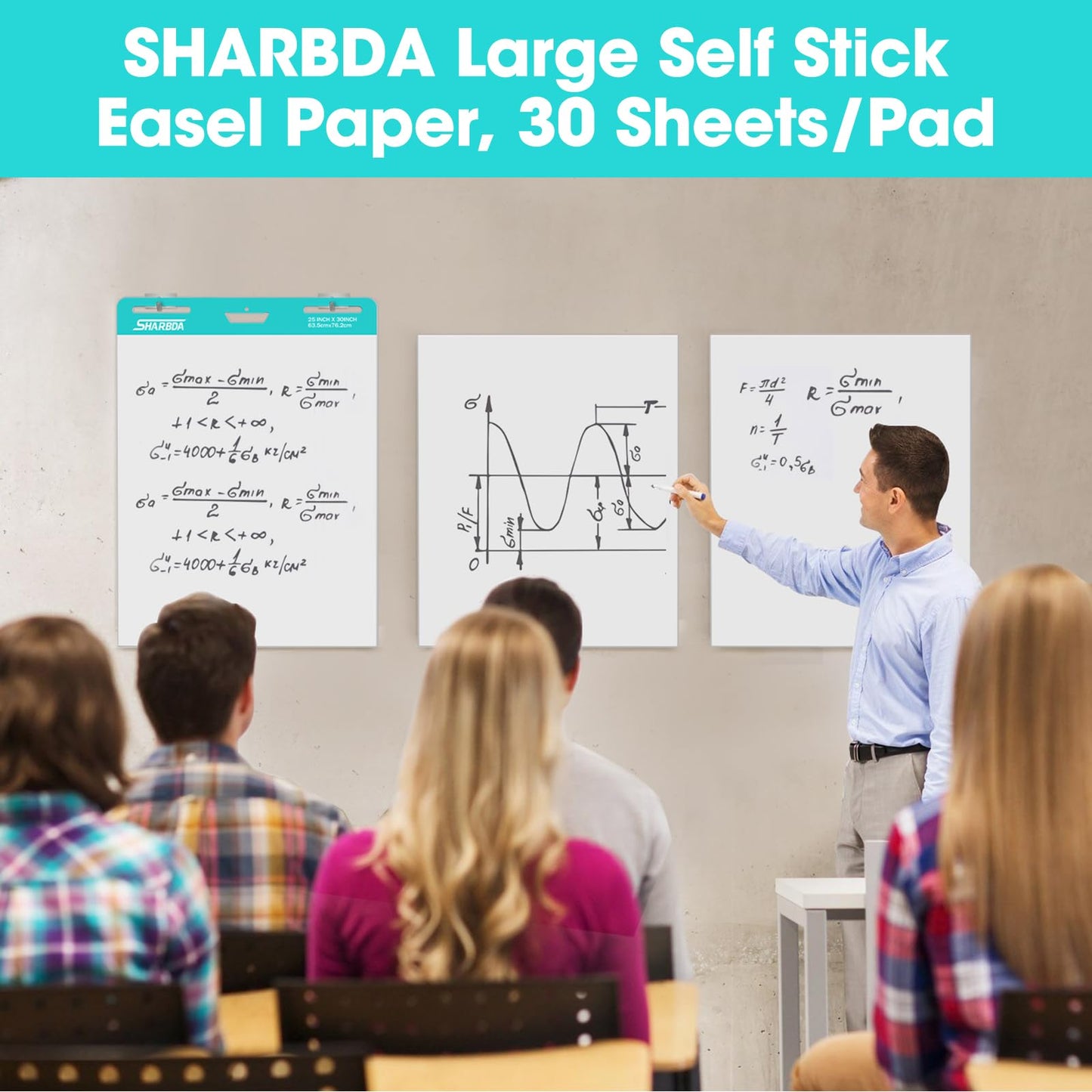 SHARBDA Sticky Easel Pad,20 in x 23 in,Flip Chart Paper,Sticky Chart Paper for Teachers,Self-Stick Easel Paper,Super Sticky & Bleed-Resistant, 30 Sheets/Pad, 2 Pads