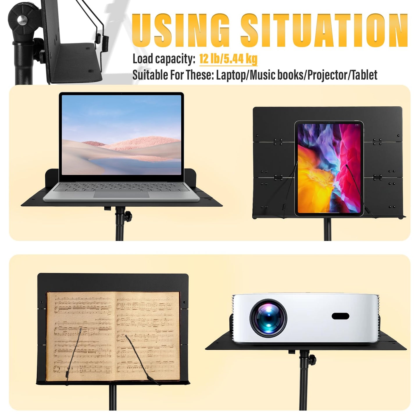 Portable Folding Music Stand,Adjustable Height Sheet Music Stand (32" to 56"), 180° Tilt Tray with Carrying Bag,for Band, Travel & Home (32-56inch)