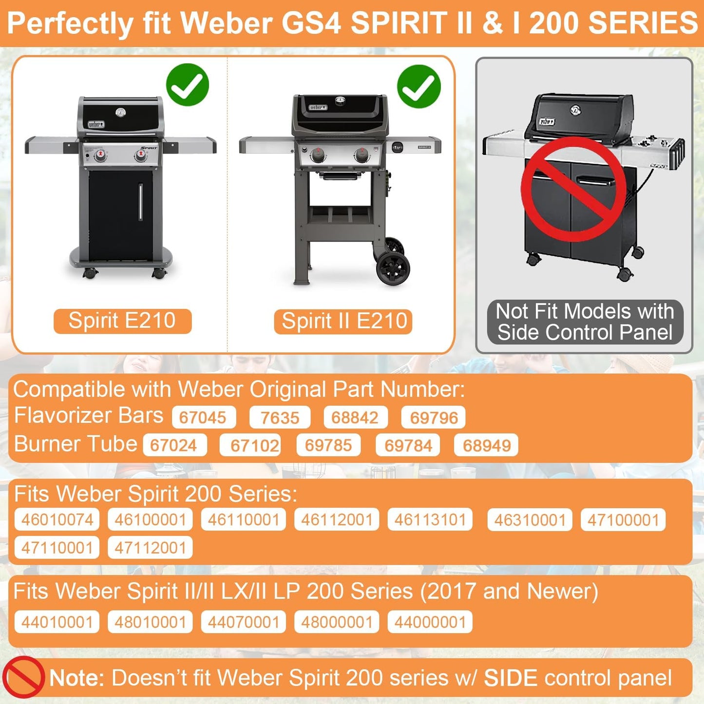 Grill Parts for Weber Spirit II E210 S210 E220 S220, Spirit E210, E220, S210, S220 46100001 46110001 47100001 46010674 (Model Years 2013-Current), for Weber 7635 Flavor Bars & 69785 67024 Burner Tube