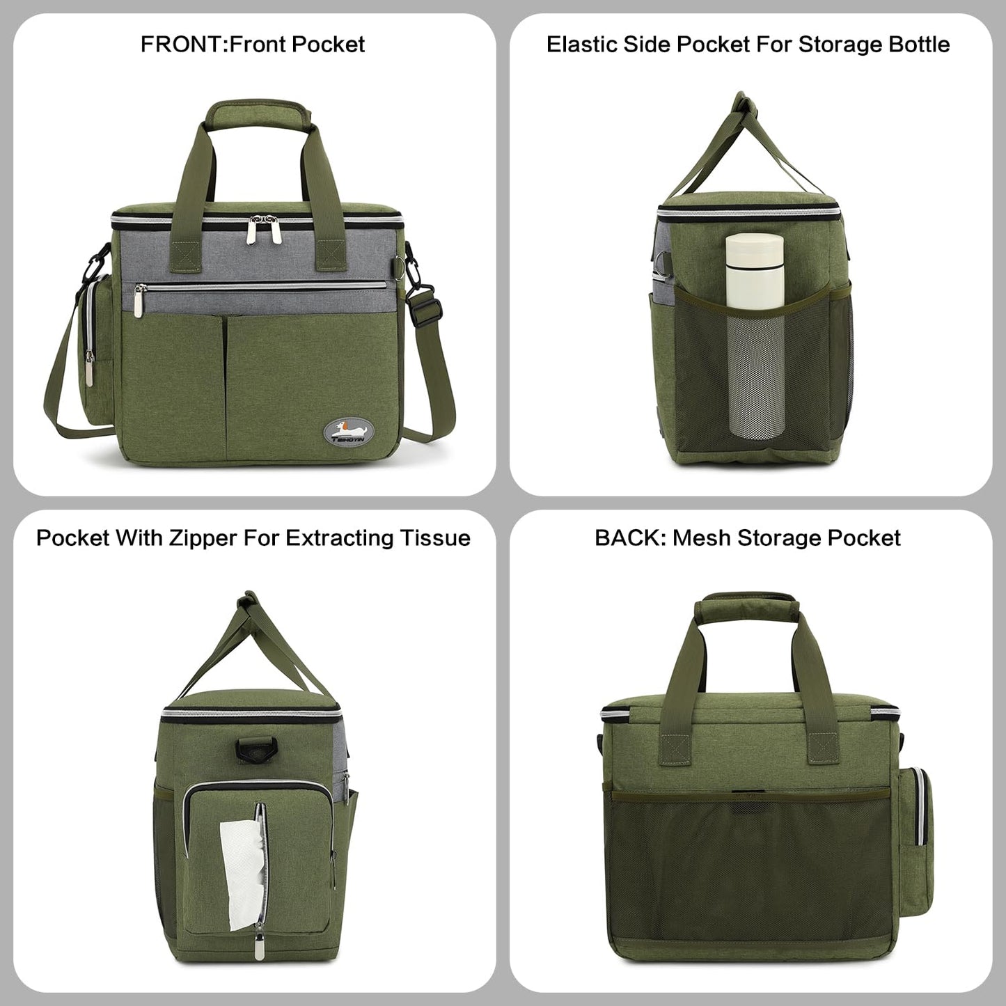 Taihoyin Dog Travel Bag for Pet Kit for Supplies with 2 Food Storage Containers 2 Collapsible Bowl 1 Feeding Mat 1 Dog Treat Pouch 7-Piece Set Perfect Road Trips Camping Weekend Doggy Gift Olive Green