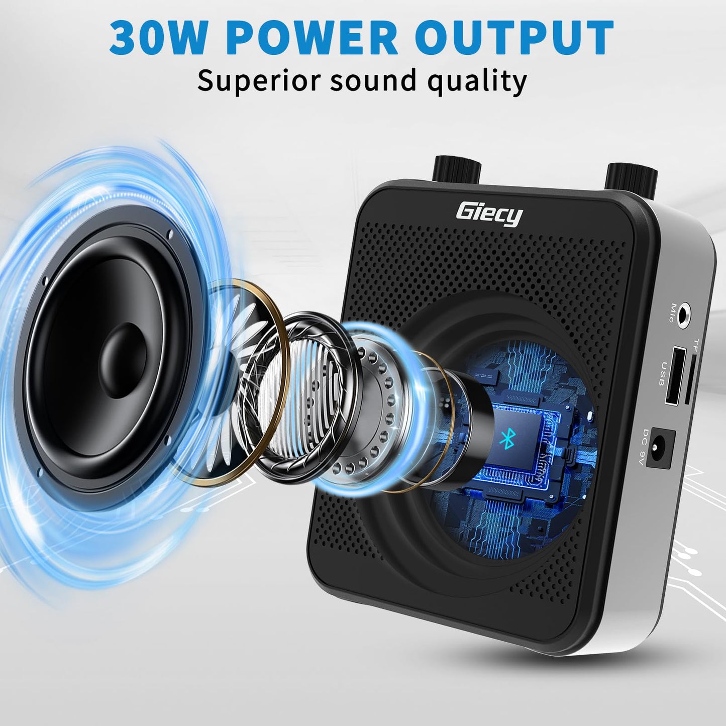 Portable Voice Amplifier, Giecy Bluetooth 30W 2800mAh Rechargeable PA System Speaker for Multiple Locations, Classroom, Meetings and Outdoors