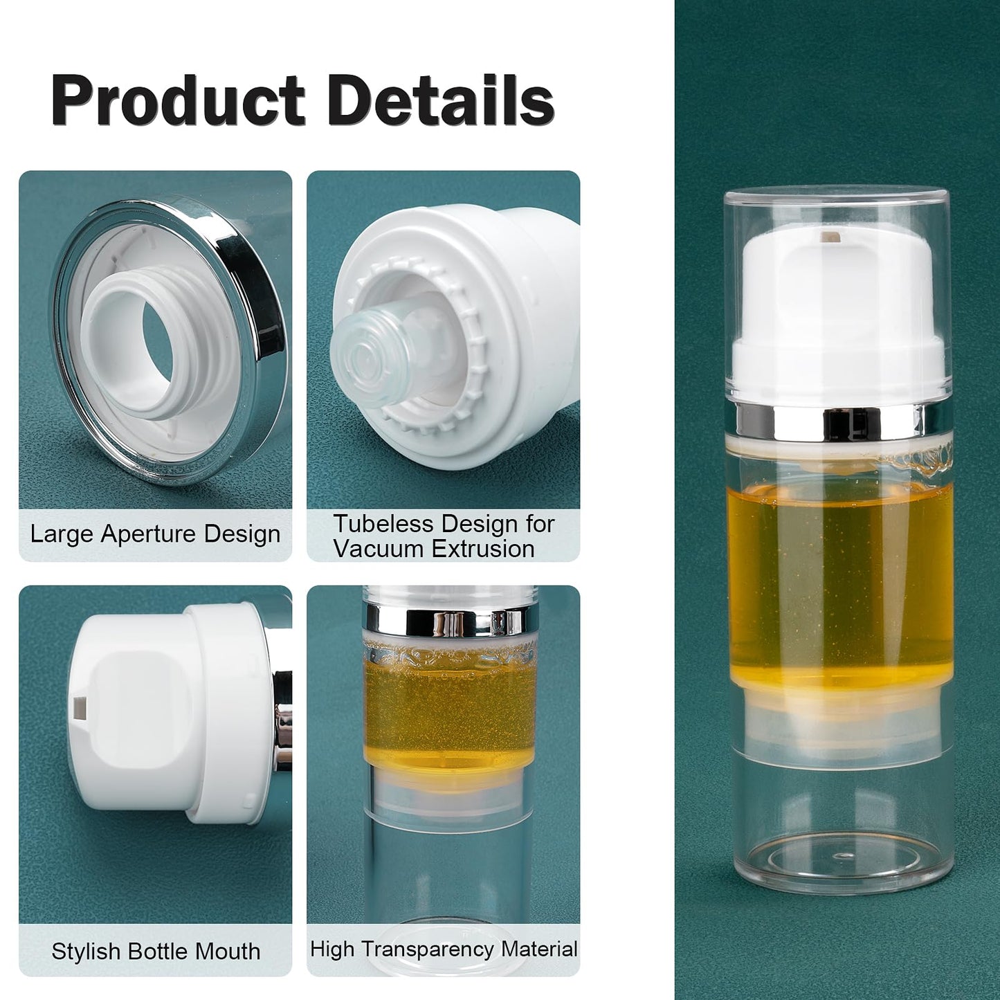 Decorniqu 7 Pack Airless Pump Bottles 3.4oz/100ml Lotion Dispenser Travel Pump Bottles for Toiletries Airless Cosmetic Pump Container Airless Pump Jar for Toiletries Shampoo Cream with Labels(Clear)