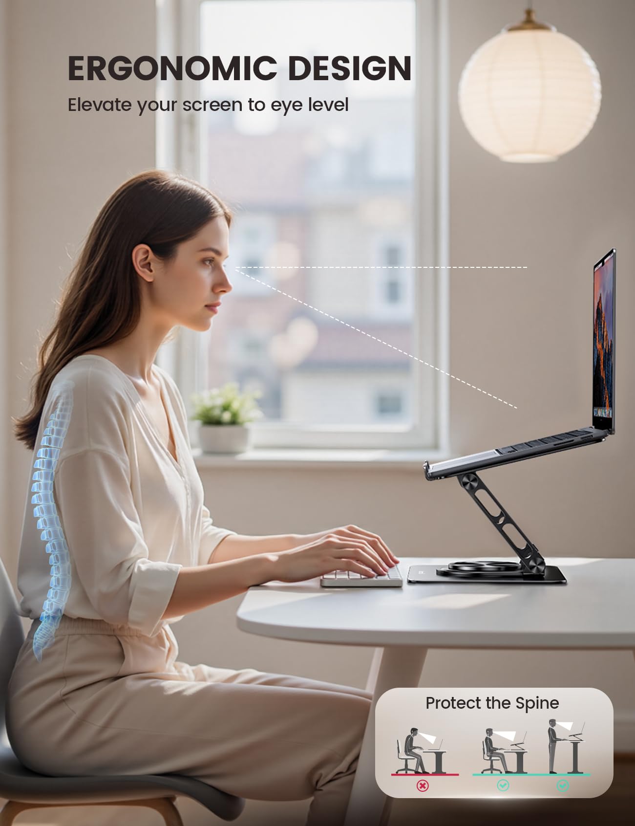 Lamicall Adjustable Laptop Stand for Desk - [360° Rotatable] Foldable Ergonomic Computer Stand, Aluminum Laptop Riser for Office Home fits MacBook Air Pro, Dell XPS, HP, Tablets (10-17.3'') - Black
