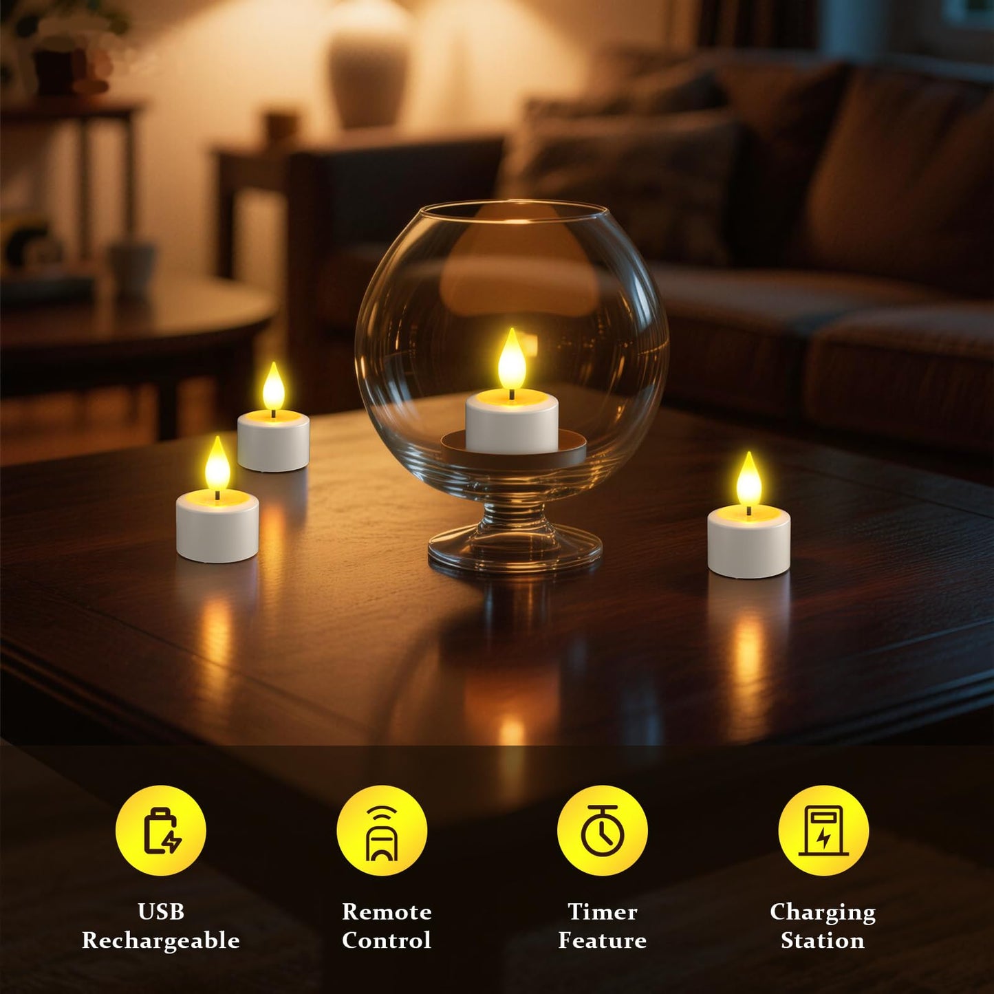 SoulBay Rechargeable Tea Lights Candles, 6pcs Flameless Candles with Remote Timer & Charging Base, Small Decorative Votive Candle for Lantern Pool Mantle Weddings Home Indoor Christmas