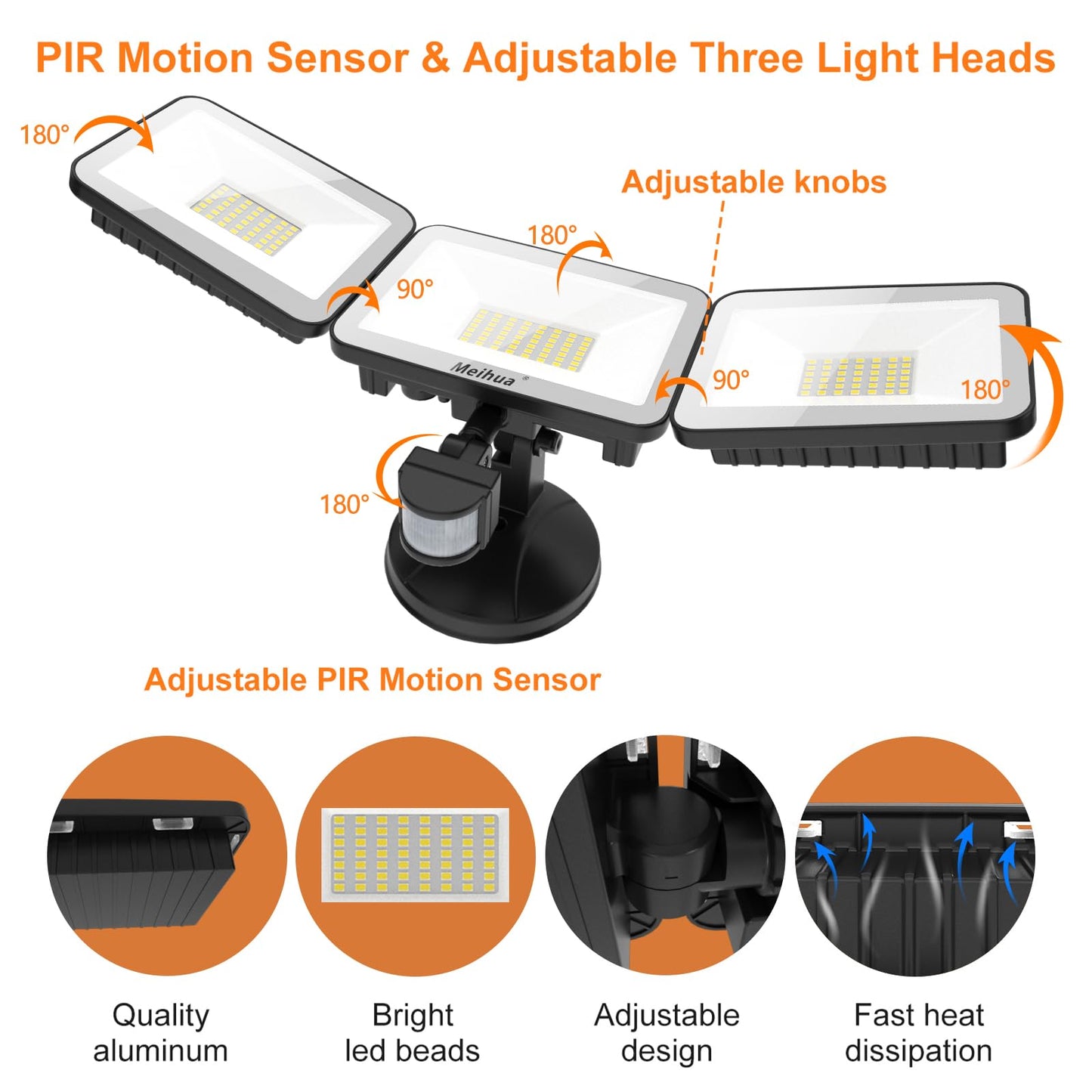 MEIHUA 70W LED Security Lights Motion Sensor Light Outdoor, 6800LM 6500K Daylight Outdoor Flood Lights with Remote Control, IP66 Waterproof Wall Mount Security Light for Garage Porch Backyard
