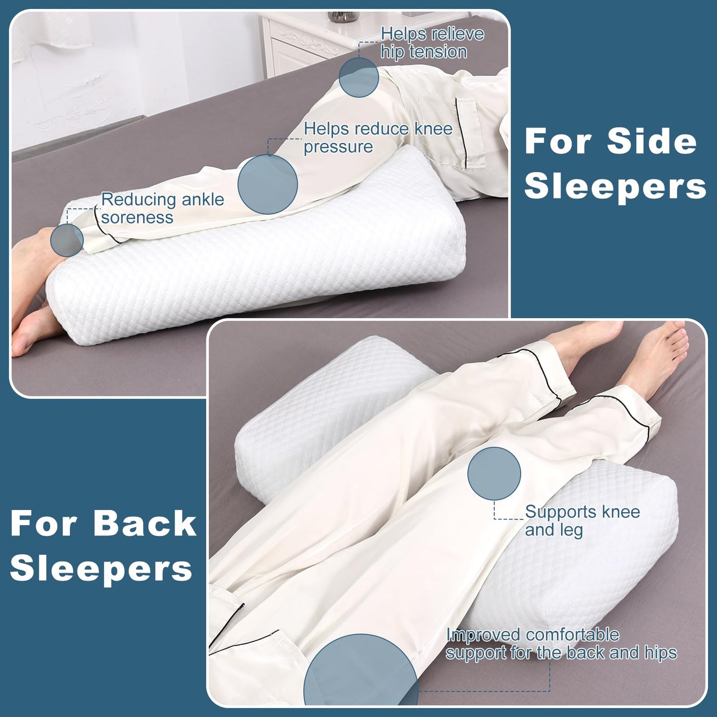 Tanyoo Adjustable Knee Pillow for Side Sleepers Shredded Memory Foam Legs Pillow for Side Sleeping Between Legs Perfect for Knee and Hip Pain Relief and Improve Sleeping, Breathable and Washable
