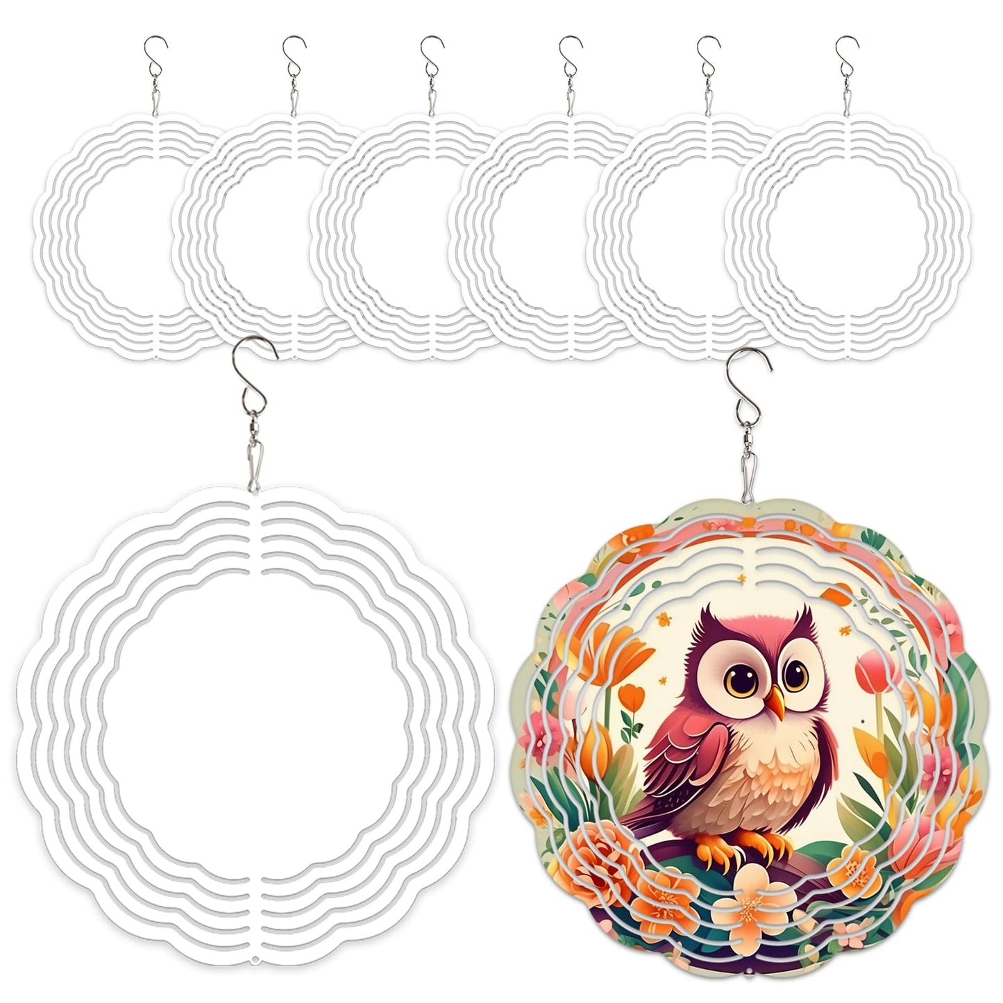 Leafcraft 8 Pack 8inch Sublimation Wind Spinner Blanks 3D Aluminum Metal Wind Sculpture Kinetic Spinners DIY Crafts for Yard and Garden Indoor Art Ornaments Hanging Decoration