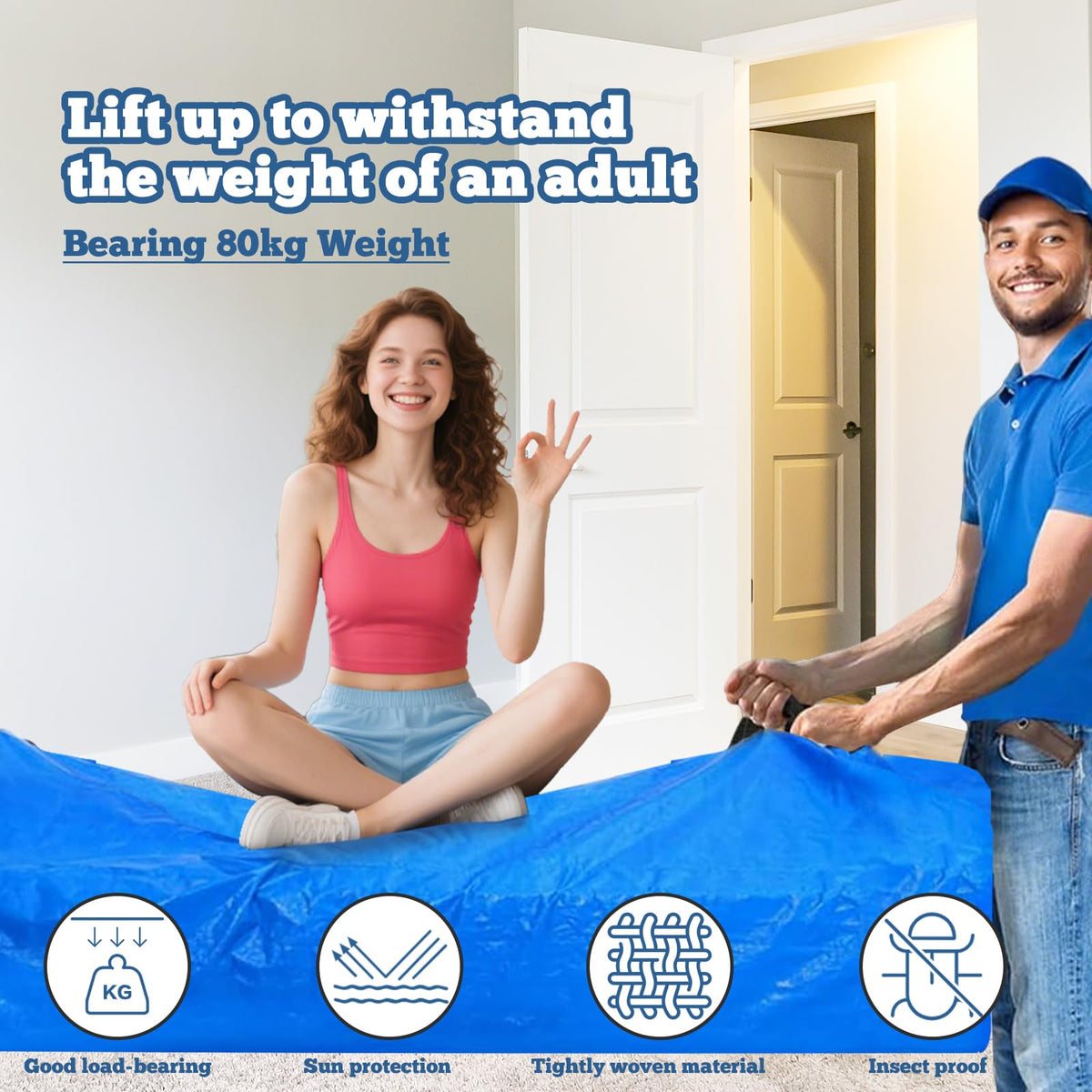SDLDEER Mattress Bags for Moving and Storage, Queen Size Reusable Mattress Storage Cover with Heavy Duty Handles and Zipper, Water Resistant Mattress Encasement, Blue