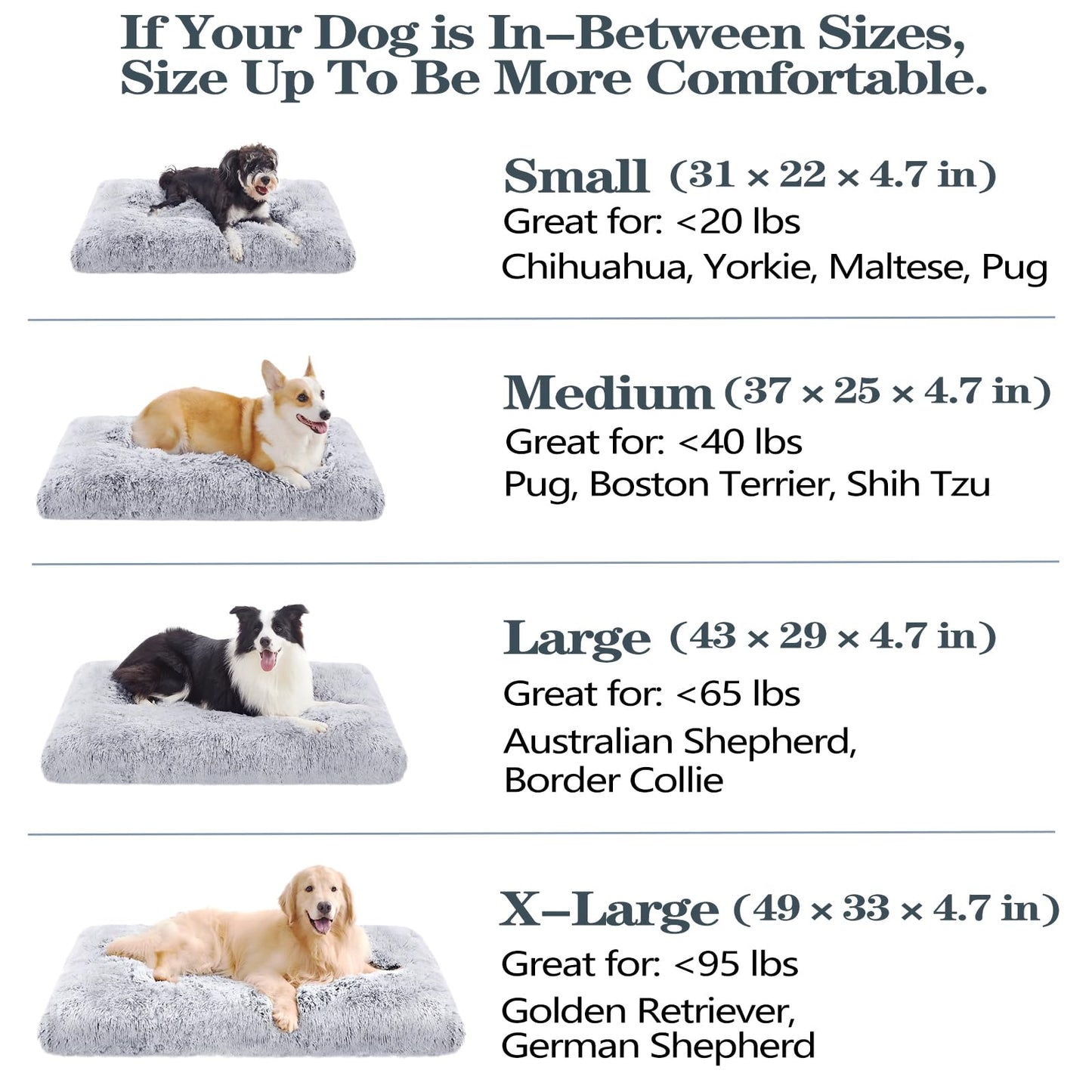 Dog Bed, Dog Beds for Medium Dogs, Long Plush Soft Calming Pet Bed, Washable Comfortable Crate Mat with Anti-Slip Bottom