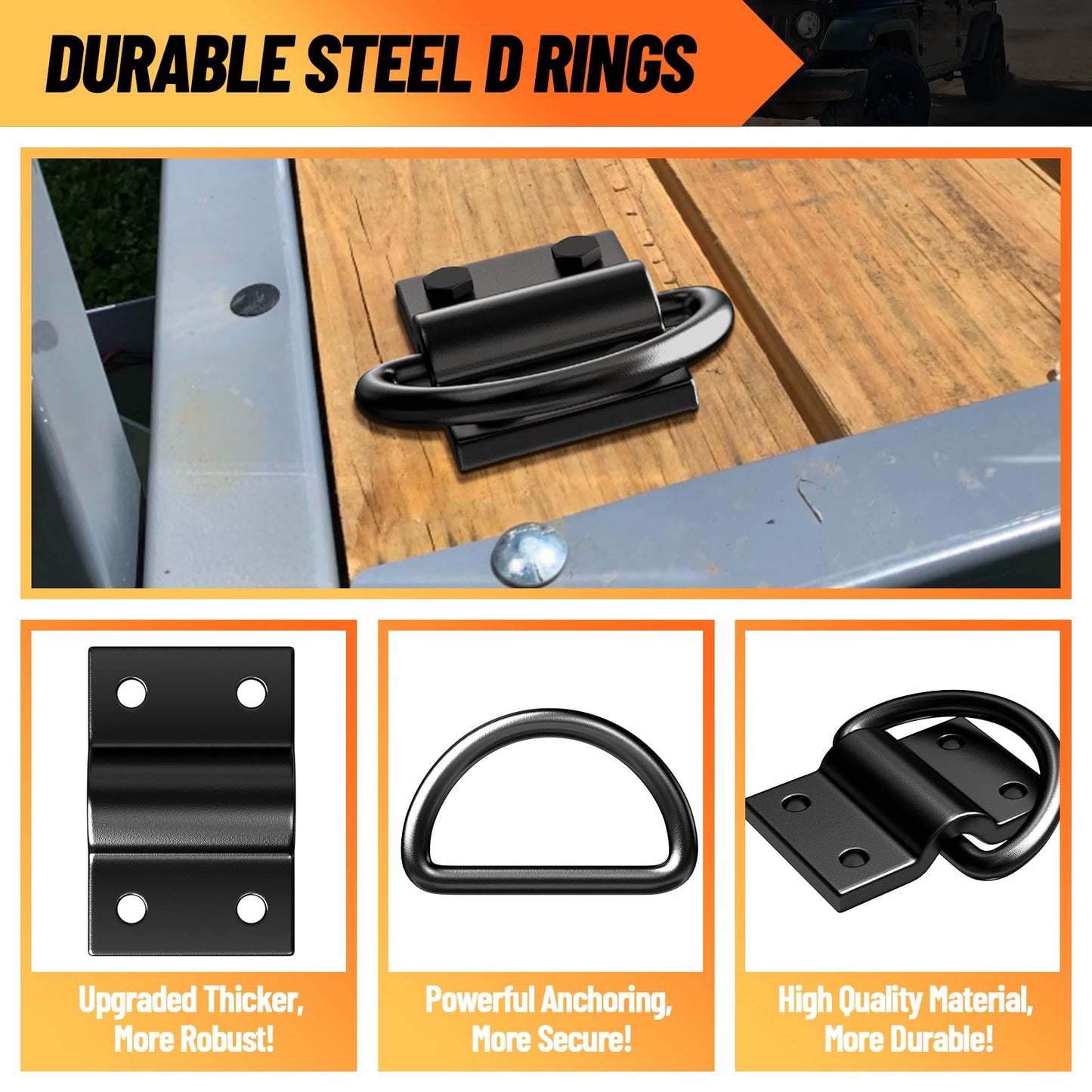 6PCS D Rings Heavy Duty Trailer Tie Down Anchor, Ultra Durable 6500LB Breaking Strength D Ring Tie Down for Truck Bed, Trailer, with Screws