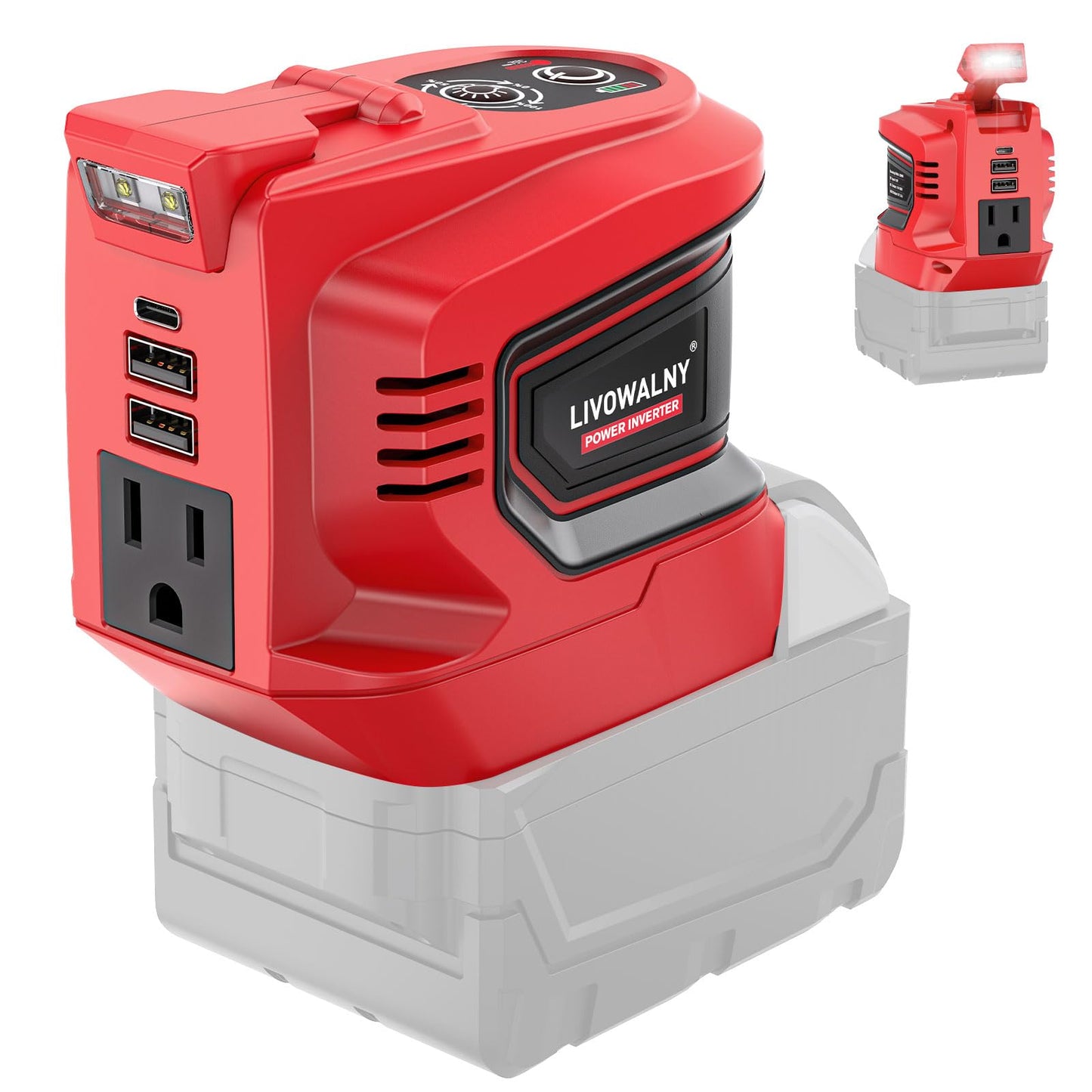 Real 200W Power Inverter Compatible with Milwaukee, DC 18V to AC 110-120V Battery Inverter, Portable Power Station Generator, Charger Adapter Battery Powered with 2 USB & 1 Type-C & 1 AC Outlet