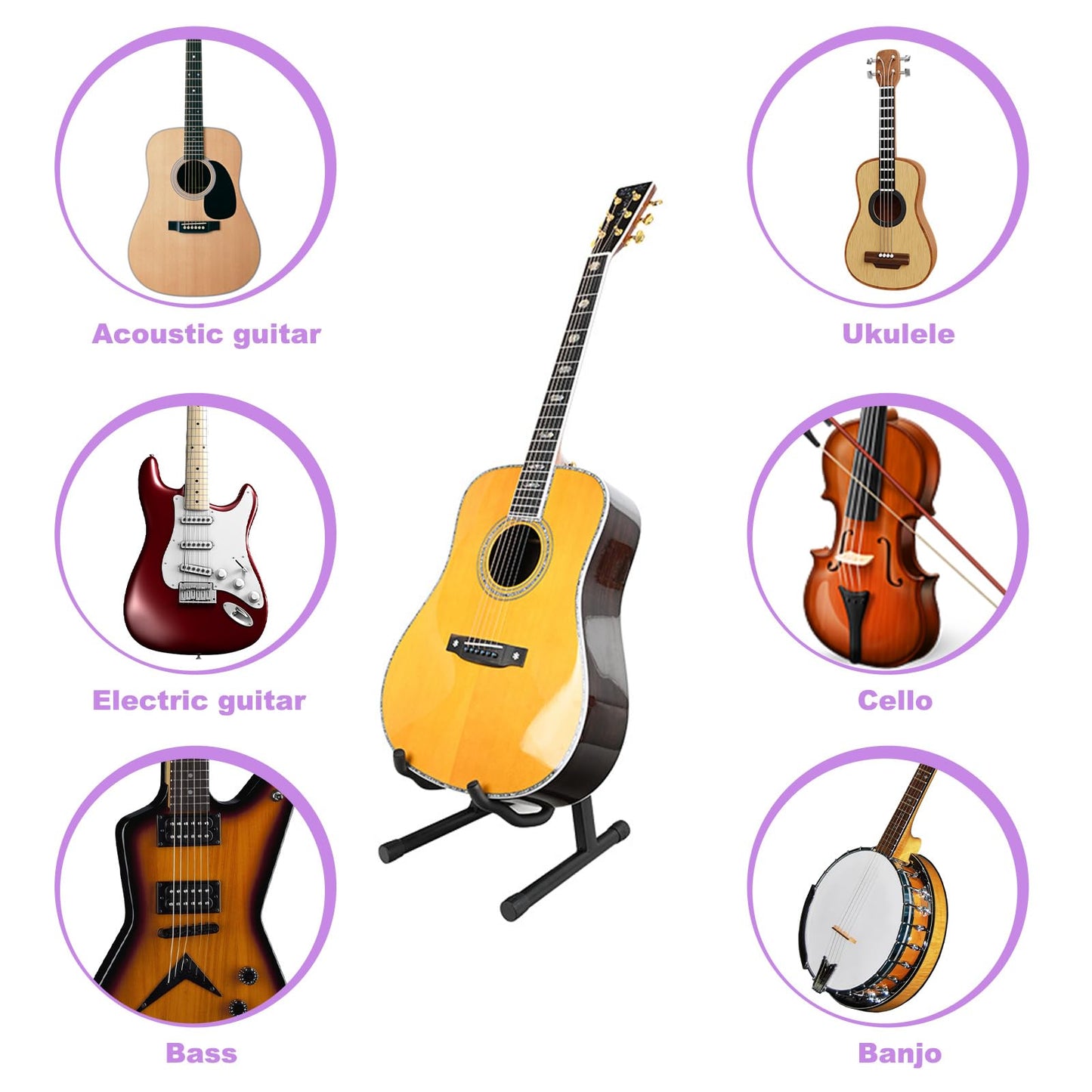 Acrux7 2 Pack Guitar Stand Metal Floor Guitar Stands Foldable Folding A Frame Guitars Stands Universal Fits Any Guitars, Acoustic, Classical, Bass (Black)