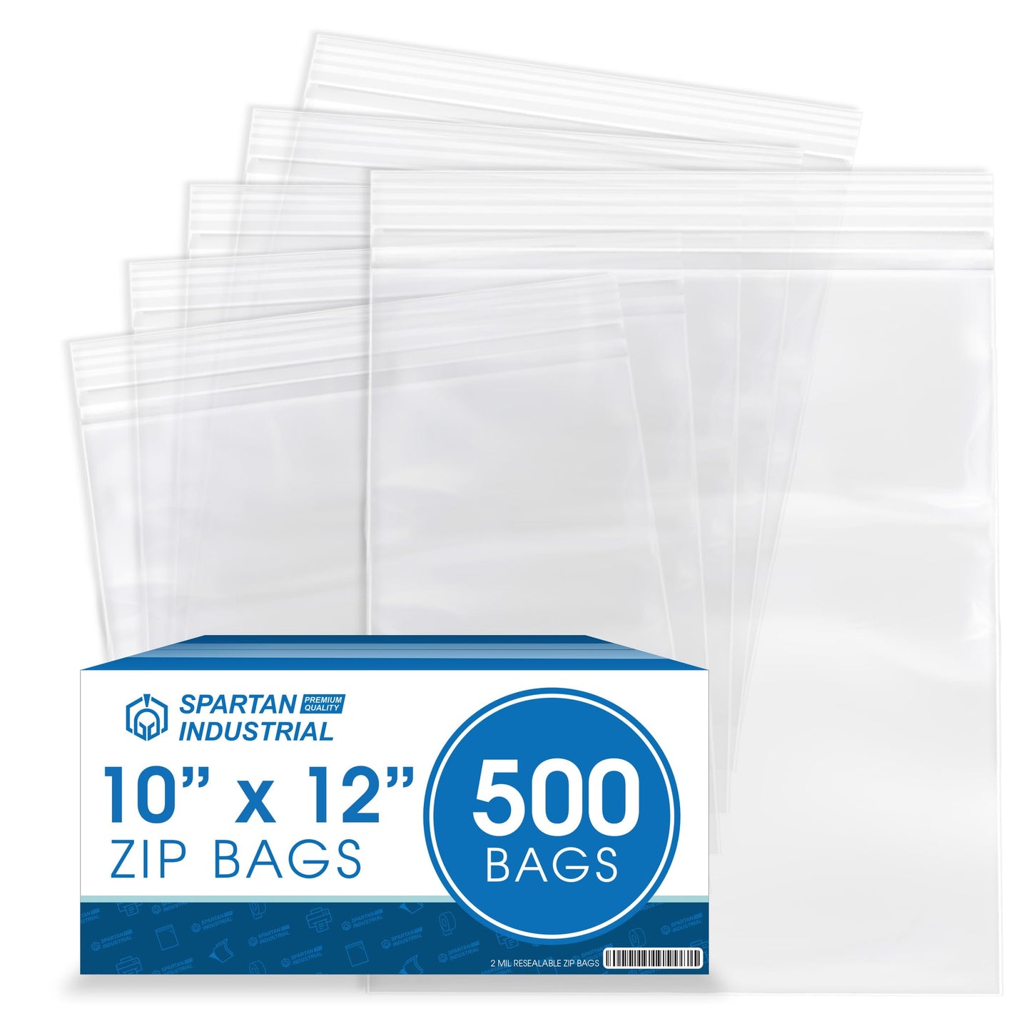 Spartan Industrial - 10” X 12” (500 Count) 2 Mil Clear Reclosable Zip Plastic Poly Bags with Resealable Lock Seal Zipper