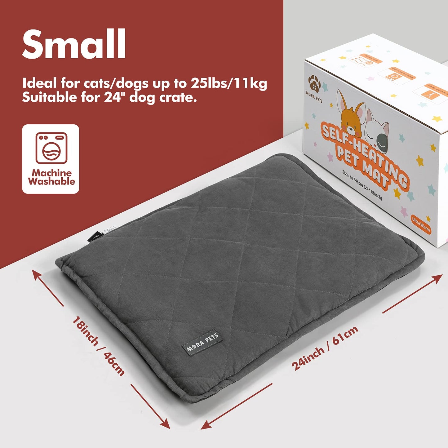 Mora Pets Self Heating Cat Bed Self Warming Cat Pad Ultra Warm Thermal Cat Mat 24 x 18 Inches Removable Cover Outdoor Indoor for Cats and Small Medium Dogs Machine Washable