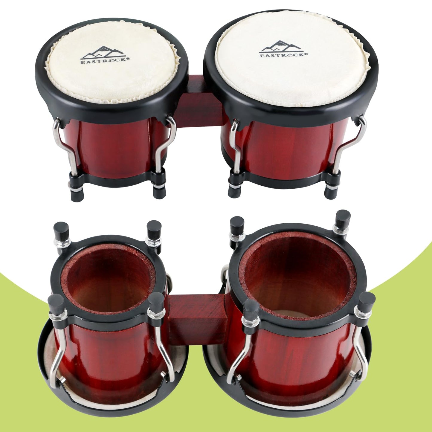 EASTROCK Bongo Drum 4” and 5” Bongos Set for Adults Beginners Professionals Tunable Wood and Metal Drum Percussion Instruments With Tuning Wrench (Red)