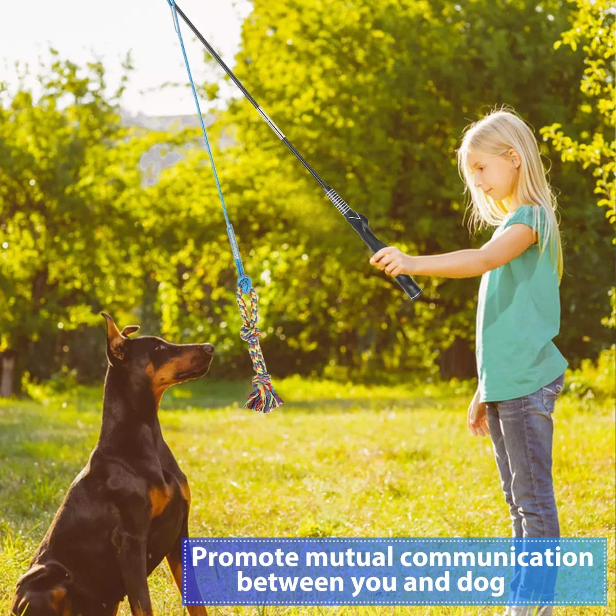 DIBBATU Flirt Pole for Dogs Interactive Dog Toys for Large Medium Small Dogs Chase and Tug of War, Dog Teaser Wand with Lure Chewing Toy for Outdoor Exercise & Training