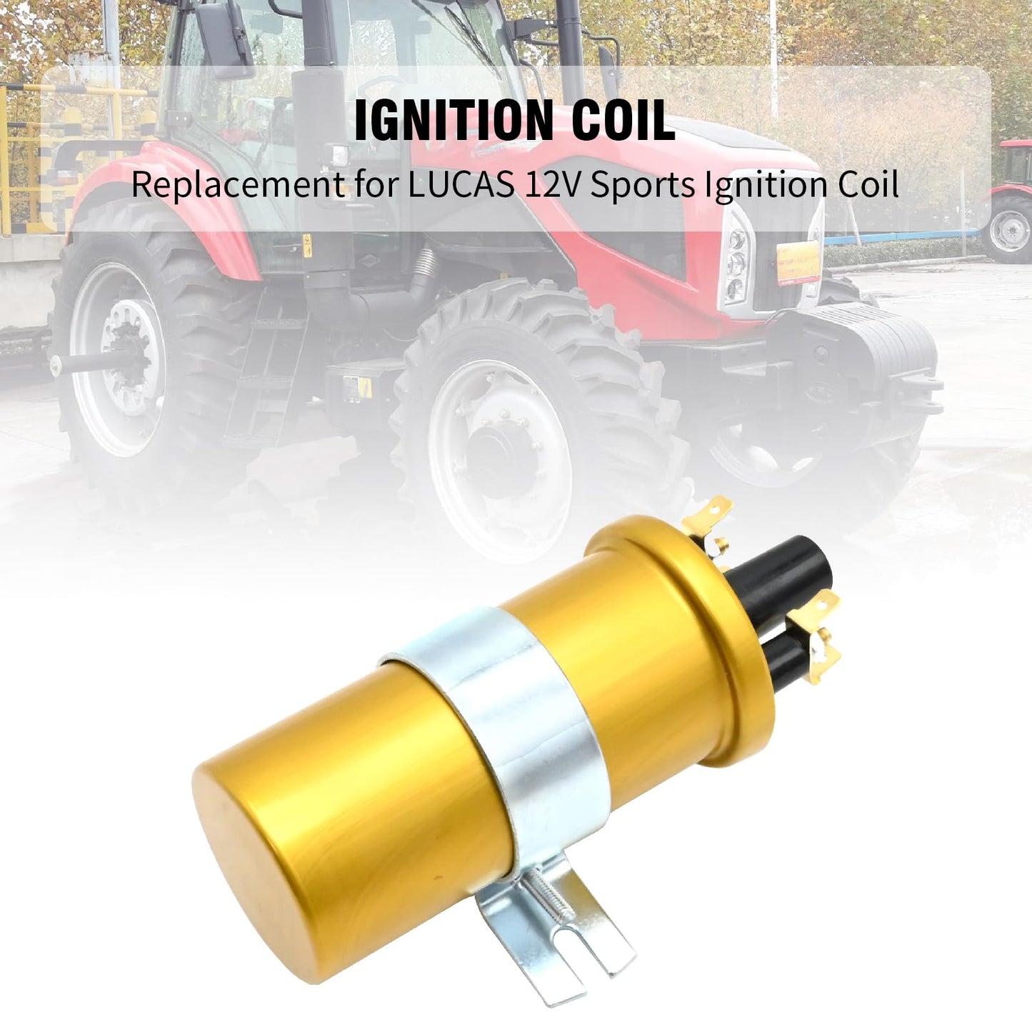 DUZFOREI 1 PC Ignition Coil, Replacement for LUCAS 12V Sports Ignition Coil, 12V Tractor Coil with Internal Resistor