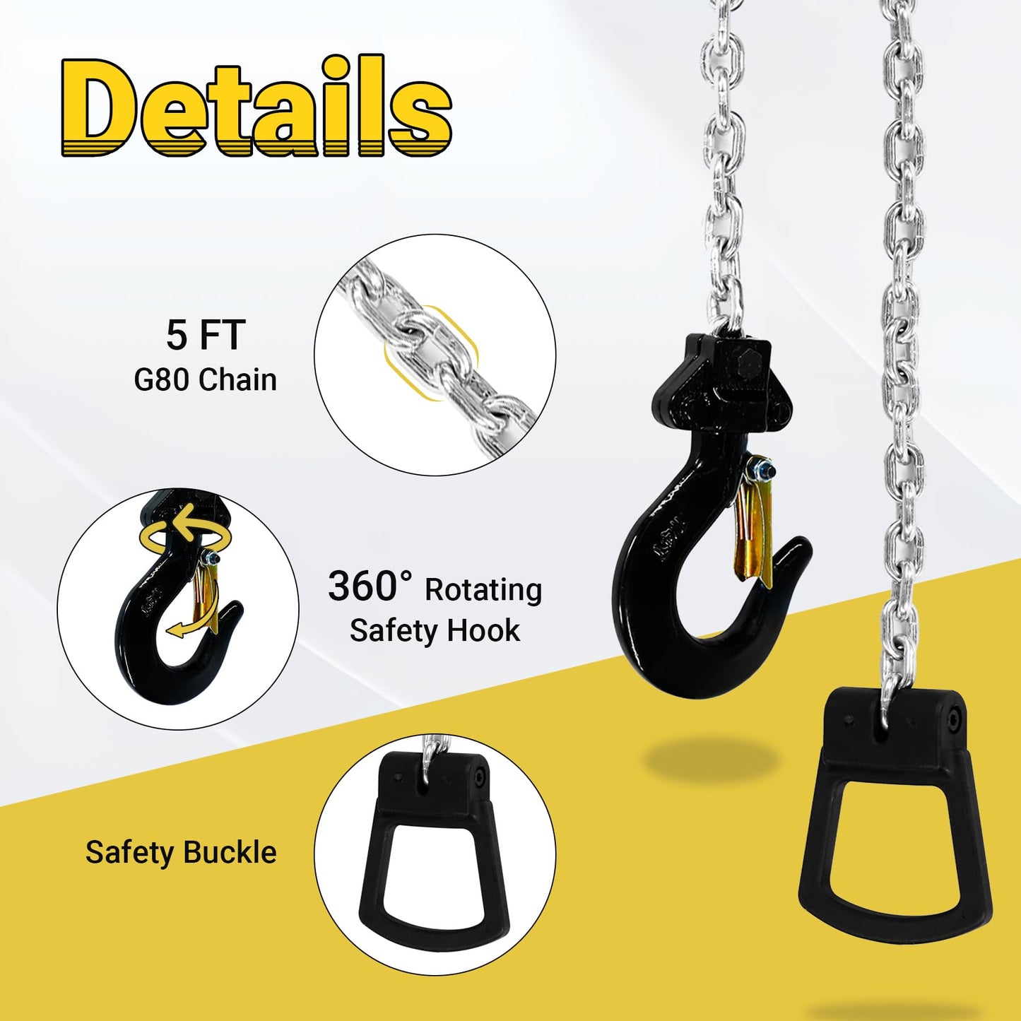 Toriexon 550LBS Manual Lever Chain Hoist Mini Puller 1/4 Ton Capacity Portable Chain Come Along 5 Feet Lift G80 Chain Ratchet Lever Hoist with Hook