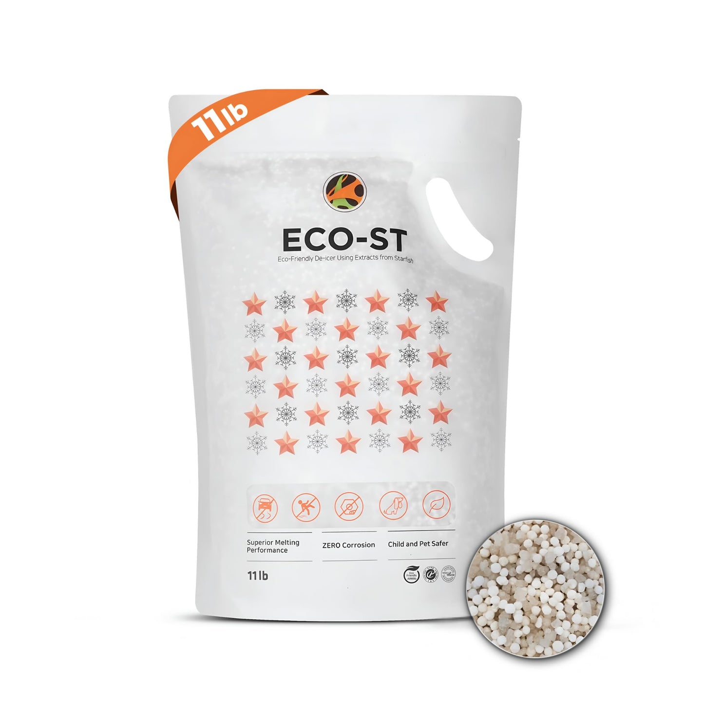 Star'sTech ECO-ST Starfish Extract Ice Melter, Eco-Friendly & Pet Safe Ice Melt, Fast-Acting, 76% Less Concrete Damage, Effective to -30°F (11 Pounds)