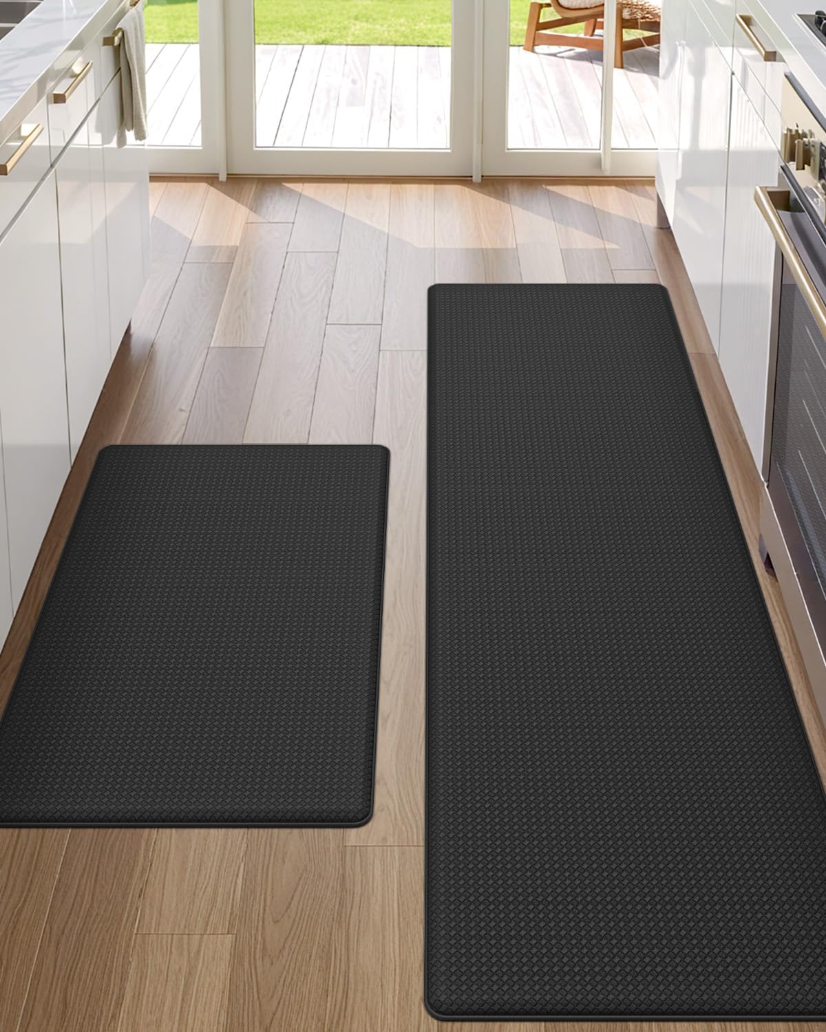 DEXI Kitchen Mat Anti Fatigue, 17x29+17x59 Floor Rugs Set with Non Slip Back, Waterproof Comfort Standing Desk Runner for Sink, Laundry Room, Office, Black