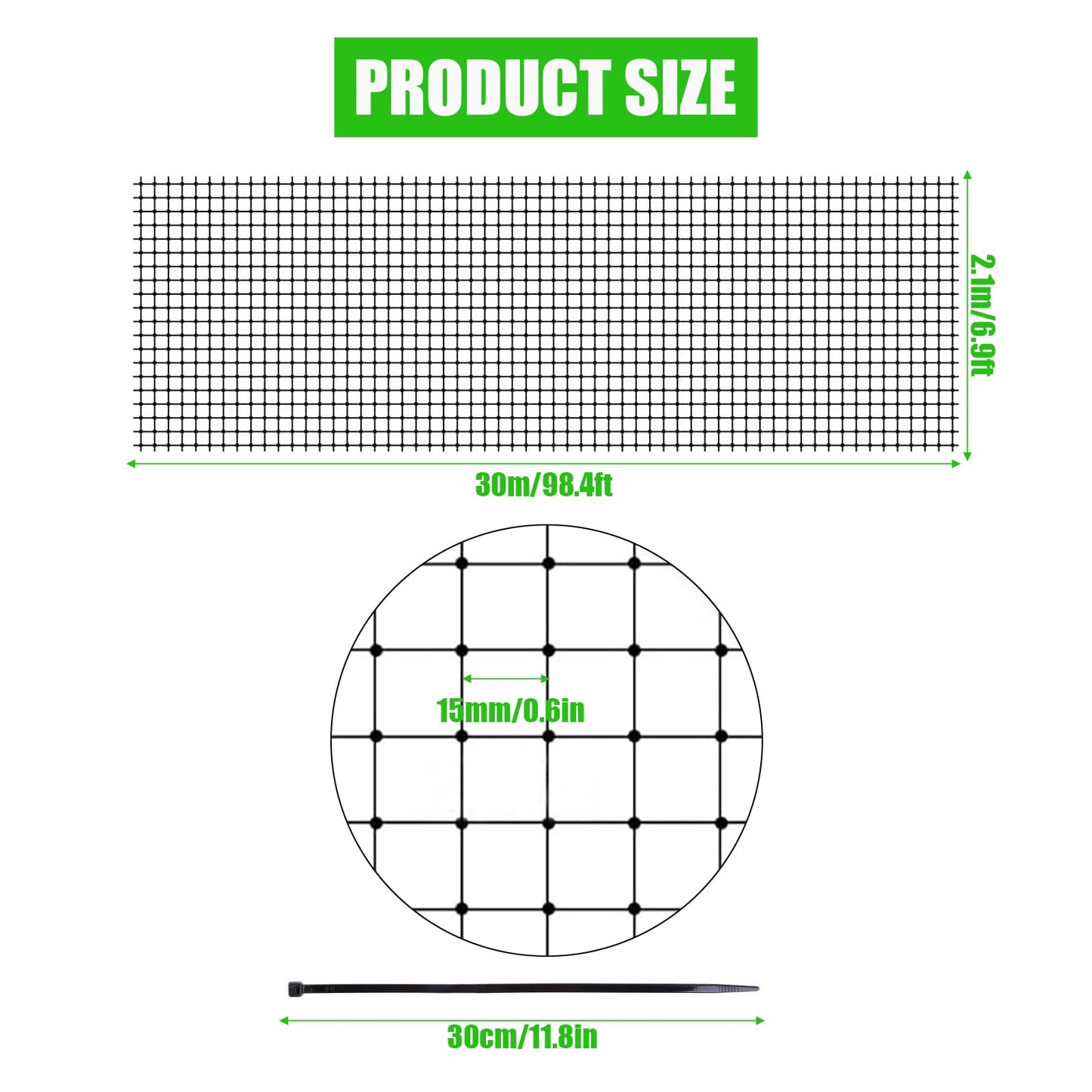 DARENYI Bird Netting for Garden, Garden Netting with Cable Ties, PP Plastic Wire Mesh Fence Anti Bird Net, Protect Plant Tree Fruits Vegetable for Pest Control & Animal Fence Barrier Netting (7x100FT)