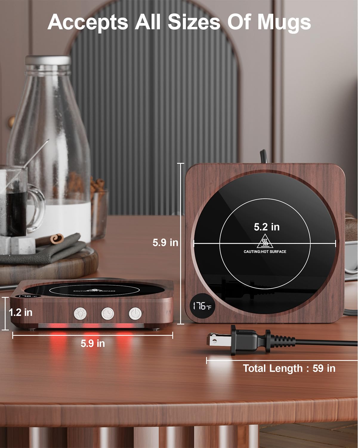 House Gem Mug Warmer - 36W Coffee Mug Warmer for Desk with Temperature Display, 2-12Hrs Auto Shut Off, Smart Candle Warmer - Ideal Coffee Gifts Accessories Keep Beverages Coffee Warmer (Wood)