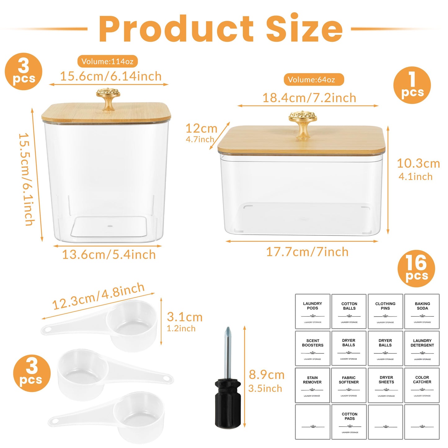 4 Pack Laundry Pods Container & Dryer Sheet Holder - Clear Plastic Laundry Room Organization Storage Containers with Lids, Scoops & Labels for Detergent Pods, Powder, Scent Boosters, Beads