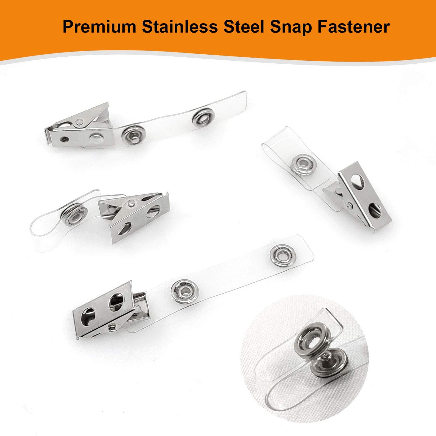 Fushing 300Pcs Metal Badge Clips with Clear PVC Straps for ID Cards and Badge Holders