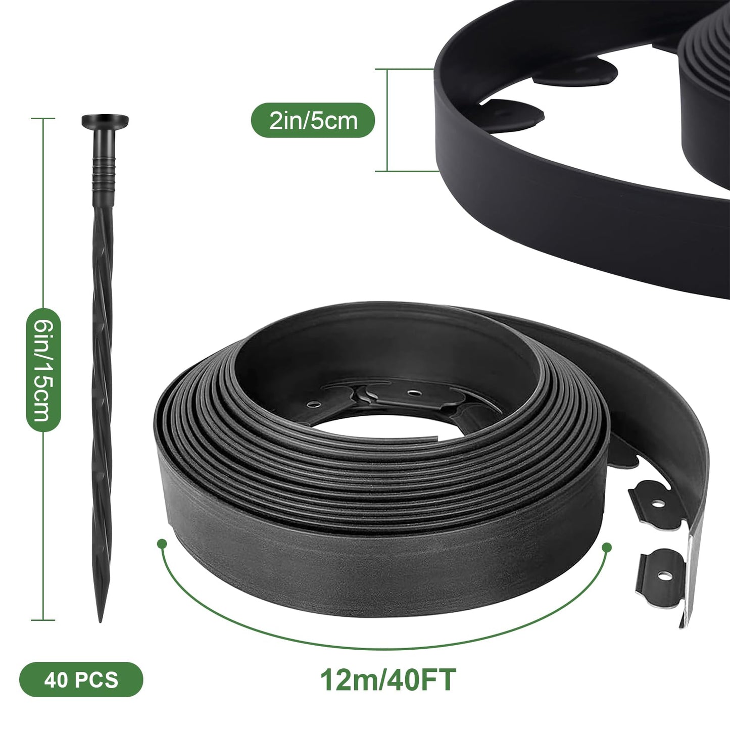 40ft Garden Edging Border with 40 Pcs Landscapes Stakes Plastic Decorative Edging Border for Landscaping, Yard, Lawn, Paver Flower Beds