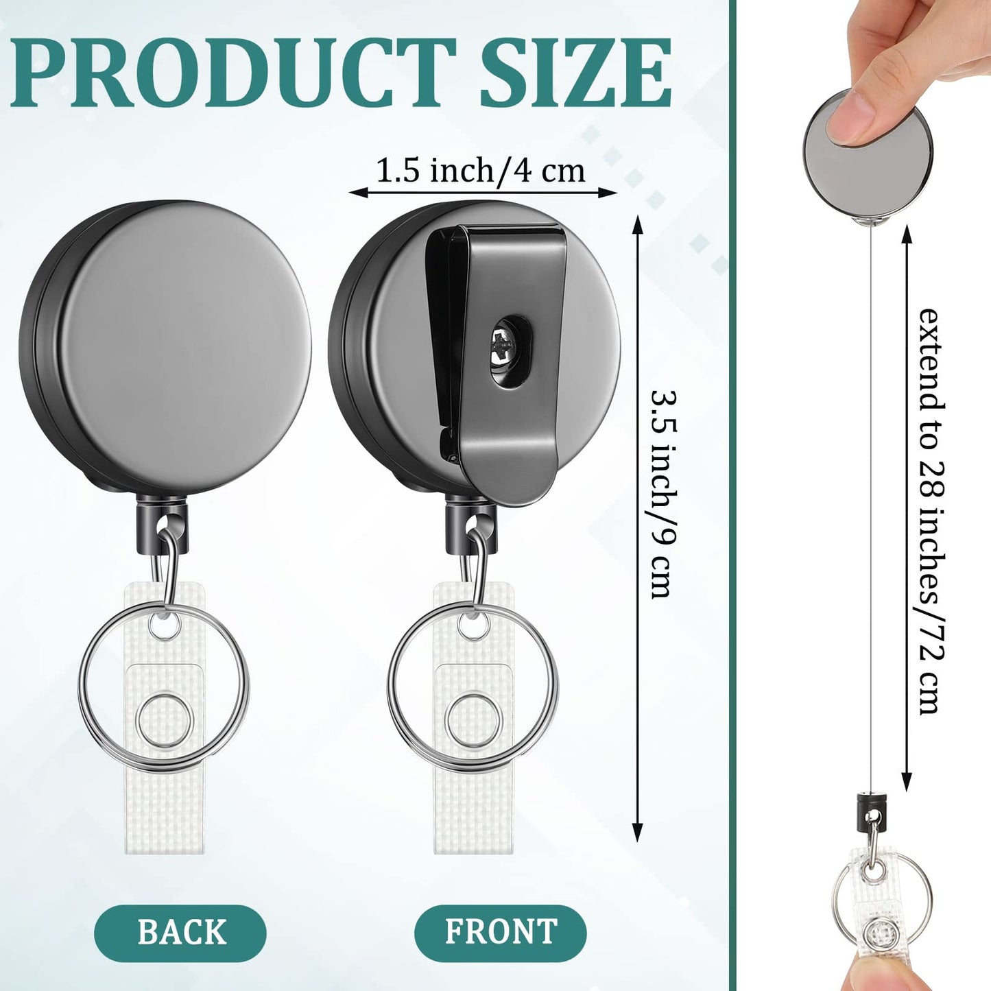 Leelosp Heavy Duty Retractable Badge Holder Reel Metal ID Badge Holder with Belt Clip Keyring Retractable Clip Bulk Card for Work Employee Doctor Nurse Gifts(Glossy Grey)