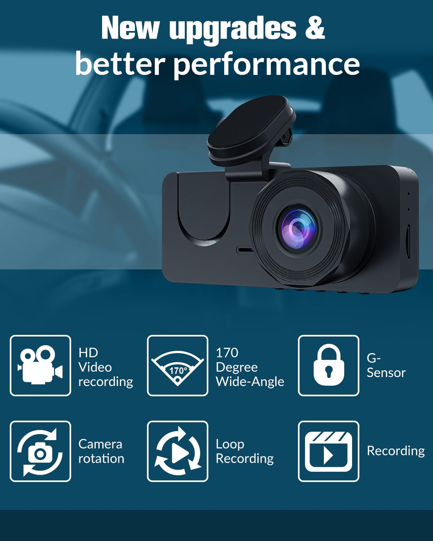 3 Channel Dash Cam,4K+1080P Dash Cam Front and Rear Inside, Dash Camera for Cars, Triple Car Camera with 32GB Card,Built-in G-Sensor, 2’’ IPS Display Car Camera,24Hr Parking,Loop Recording