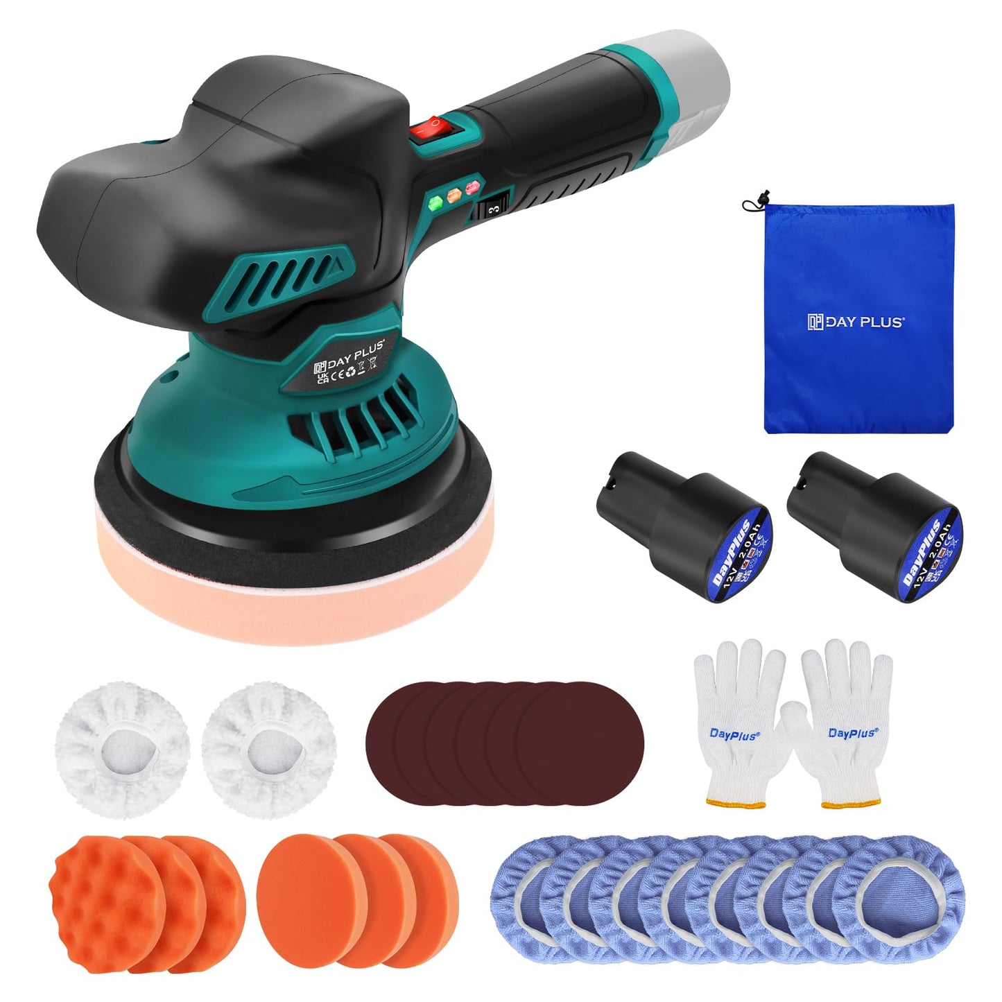 Cordless Car Buffer Polisher, Electric Polishing Machines Car Buffers and Polishers Kit,6 Variable Speed ,2*12V 2.0Ah Batteries,Cordless Polisher for Car Detailing/Polishing/Waxing/Scratch Removing
