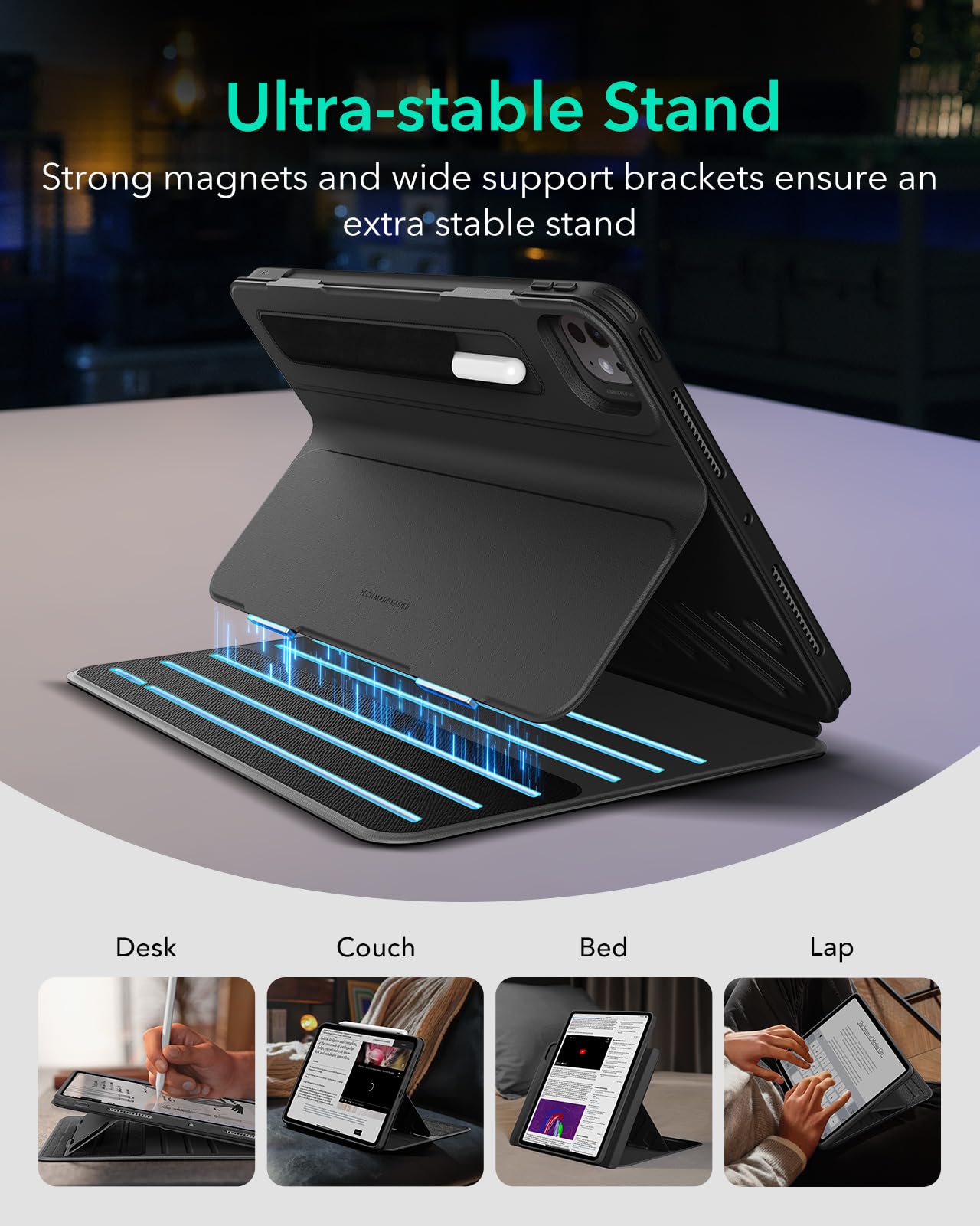 ESR for iPad Pro 13 Inch Case M4 (2024), iPad Pro 13 Rotating Case with Removable Magnetic Cover, Adjustable Portrait/Landscape Stand with Raised Screen View, 9 Standing Angles, Shift Series, Black
