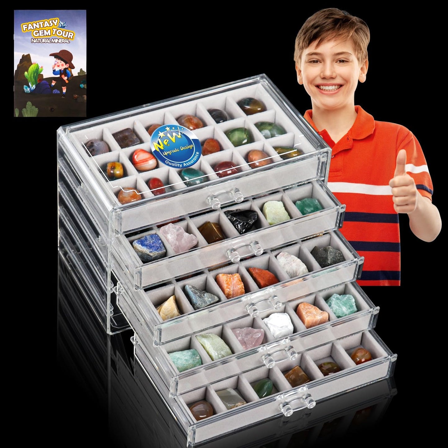 Rock Collection Display Case - Display Shelf for Collectibles - Rock Collections Box for Kids - Rock Collection Storage - Rock Collections Box for Kids 5 Layers (5)