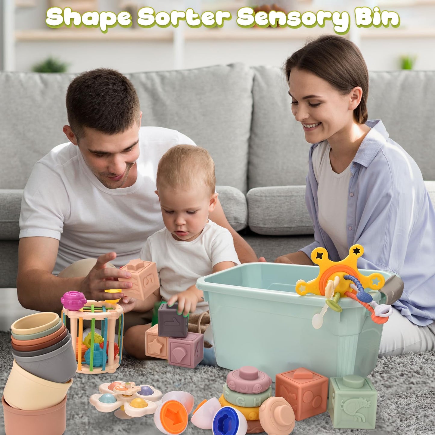 Majabike Baby Toys for 6 to 12 Months,7 in-1 Montessori Sensory Toys for Toddlers 1-3,Baby Blocks, Stacking Blocks Rings, Matching Eggs, Suction Cup Spinner,Stacking Cups, for Toddler Gift
