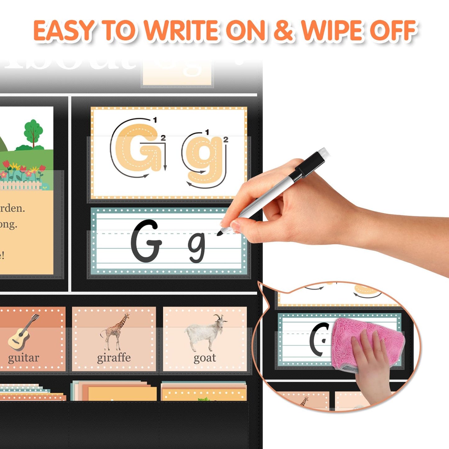 Boczif All About Alphabet Pocket Chart with ABC Flash Cards, Letter of The Day/Week Activity Wall-Provides Student Daily Practice in Learning The Alphabet, Chants, Word for Classroom Preschool