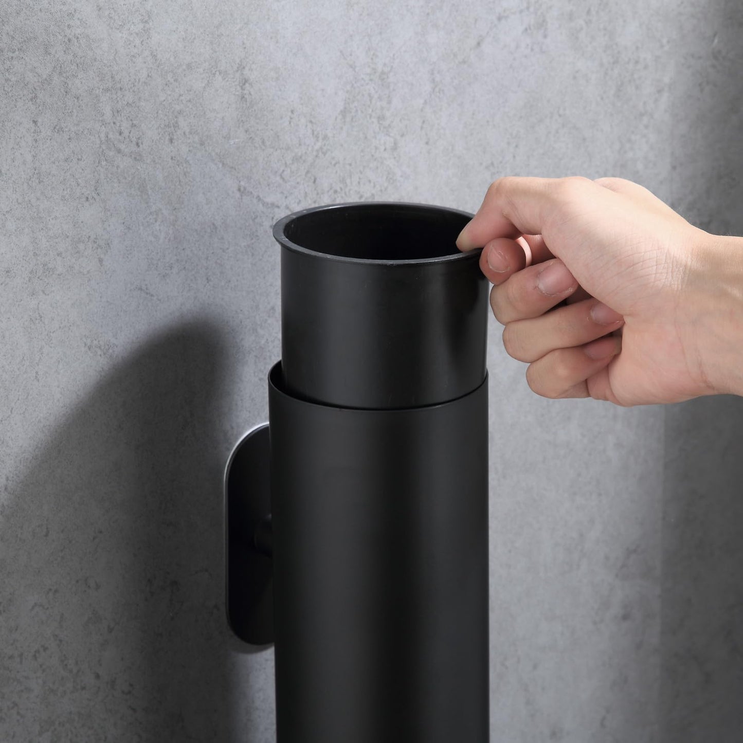 AIREMOEN 1 x Heavy Duty Adhesive Toilet Brush Holder No Drilling 304 Stainless Steel Round Head Thoroughly Cleans Bathroom (Black)