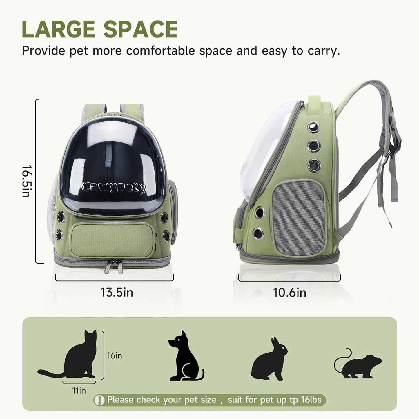 Cawypety Cat Carrier, Cat Backpack Carrier, Large Pet Carrier for Under 15 lbs, Dog and Small Pet, Breathable Cat Bag Carrier Used in Car, Hiking, Cycling Travel