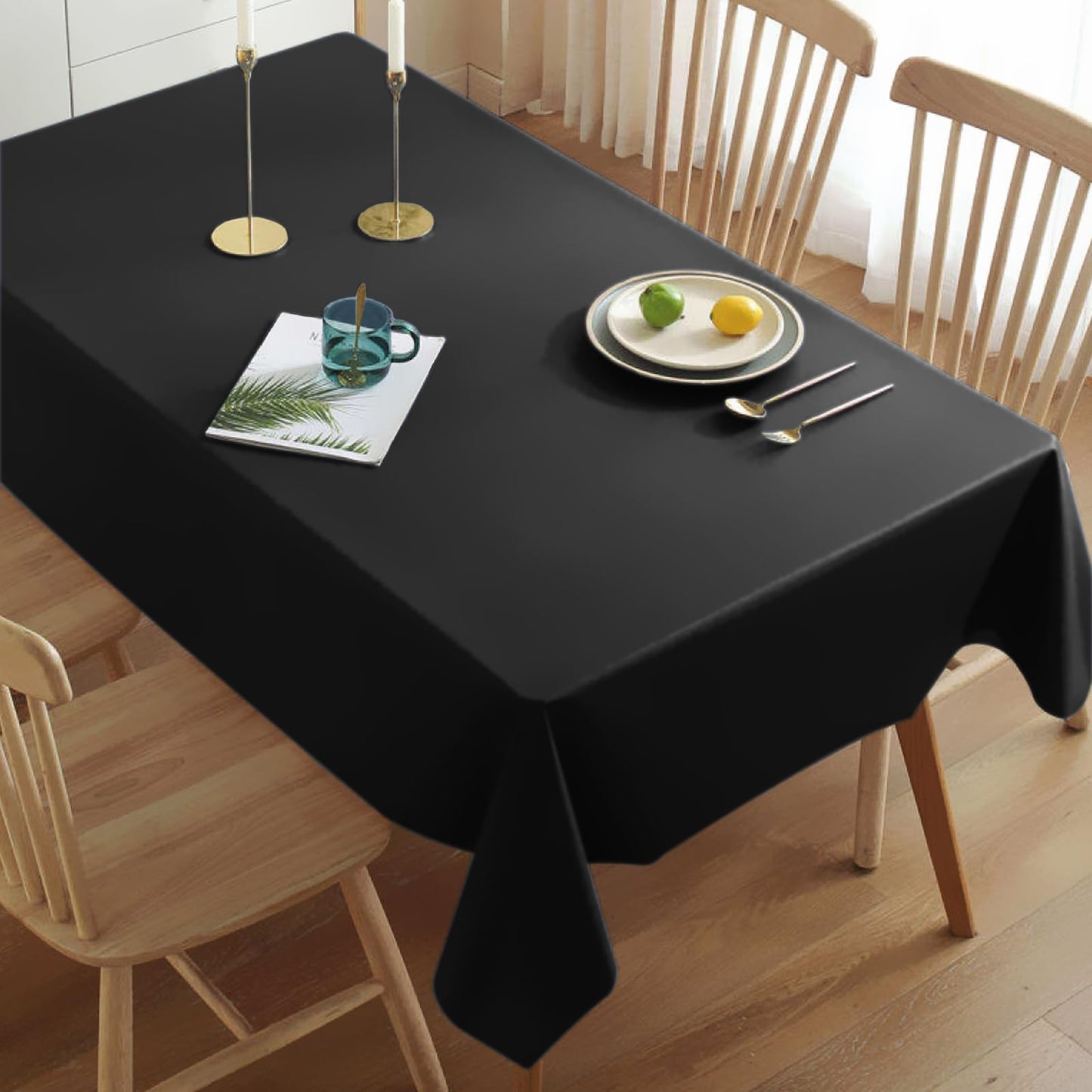 Fayavoo 8 Pack Black Table Cloth 58 x 102 Inch Rectangle Table Cover Stain and Wrinkle Resistant Washable Polyester Table Cloth for Decorative Table Cover for Dining Table, Buffet Parties and Camping